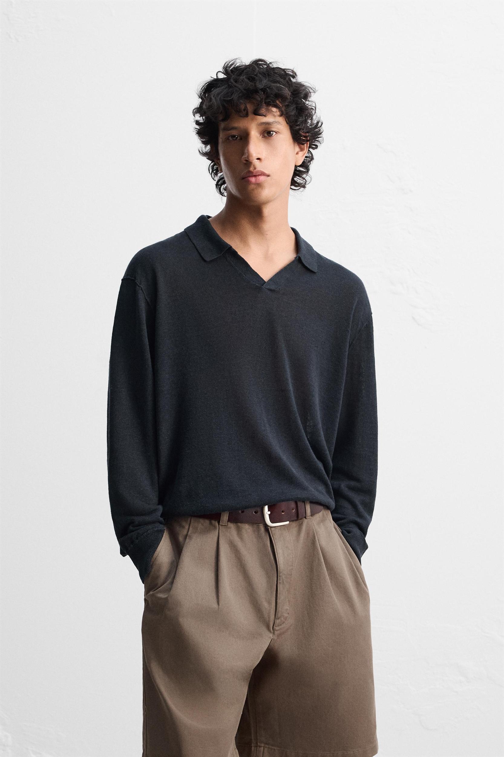 100% LINEN KNIT POLO SHIRT Product Image