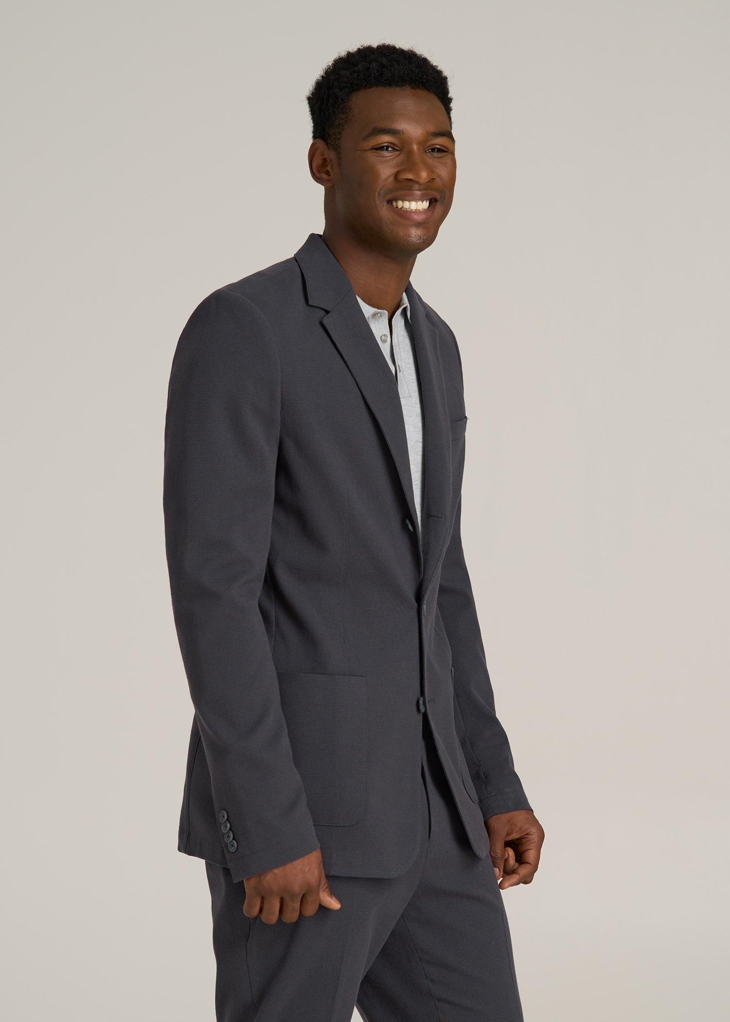 Textured Garment Washed Stretch Cotton Blazer for Tall Men in Iron Grey Male Product Image
