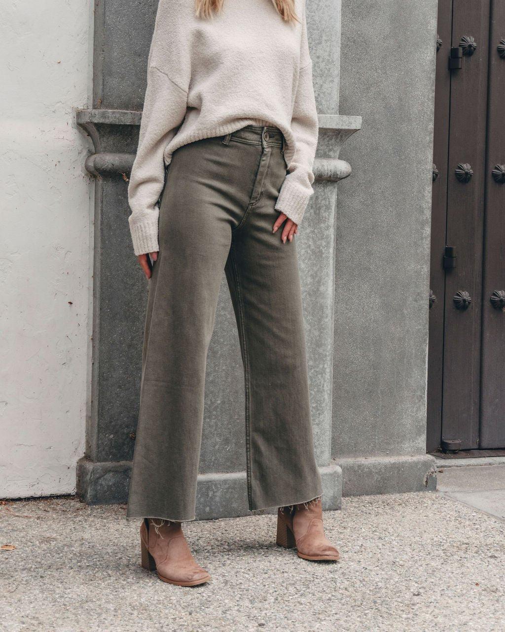 Olive Straight Wide Leg Pants Product Image