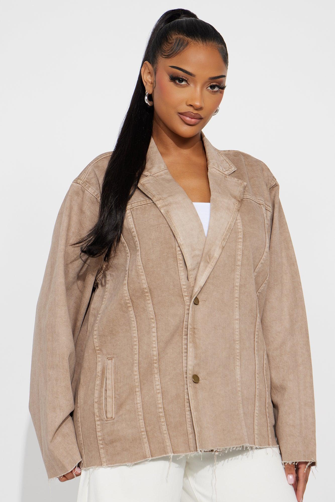 Sephina Oversized Denim Blazer - Taupe Product Image
