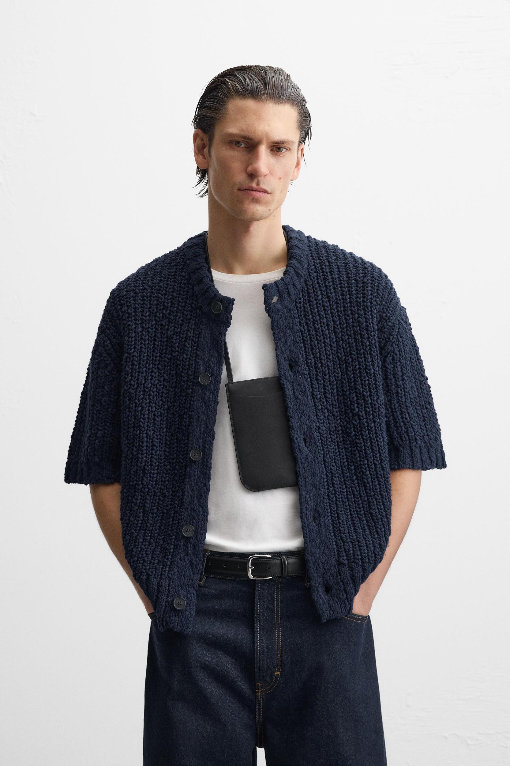TEXTURED COTTON CARDIGAN Product Image