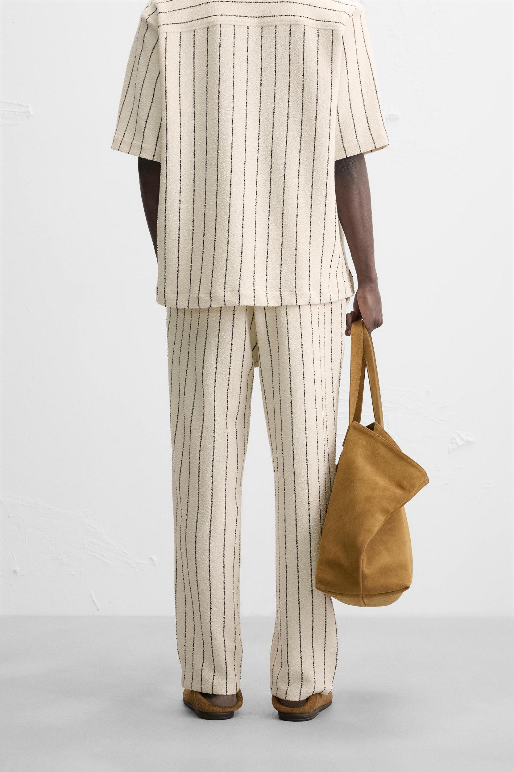 STRIPED TEXTURED TERRY PANTS Product Image