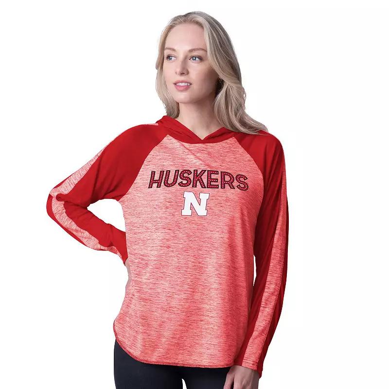 Women's G-III 4Her by Carl Banks Scarlet Nebraska Huskers Underdog Bling Raglan Long Sleeve Hoodie T-Shirt, Size: Small, Red Product Image
