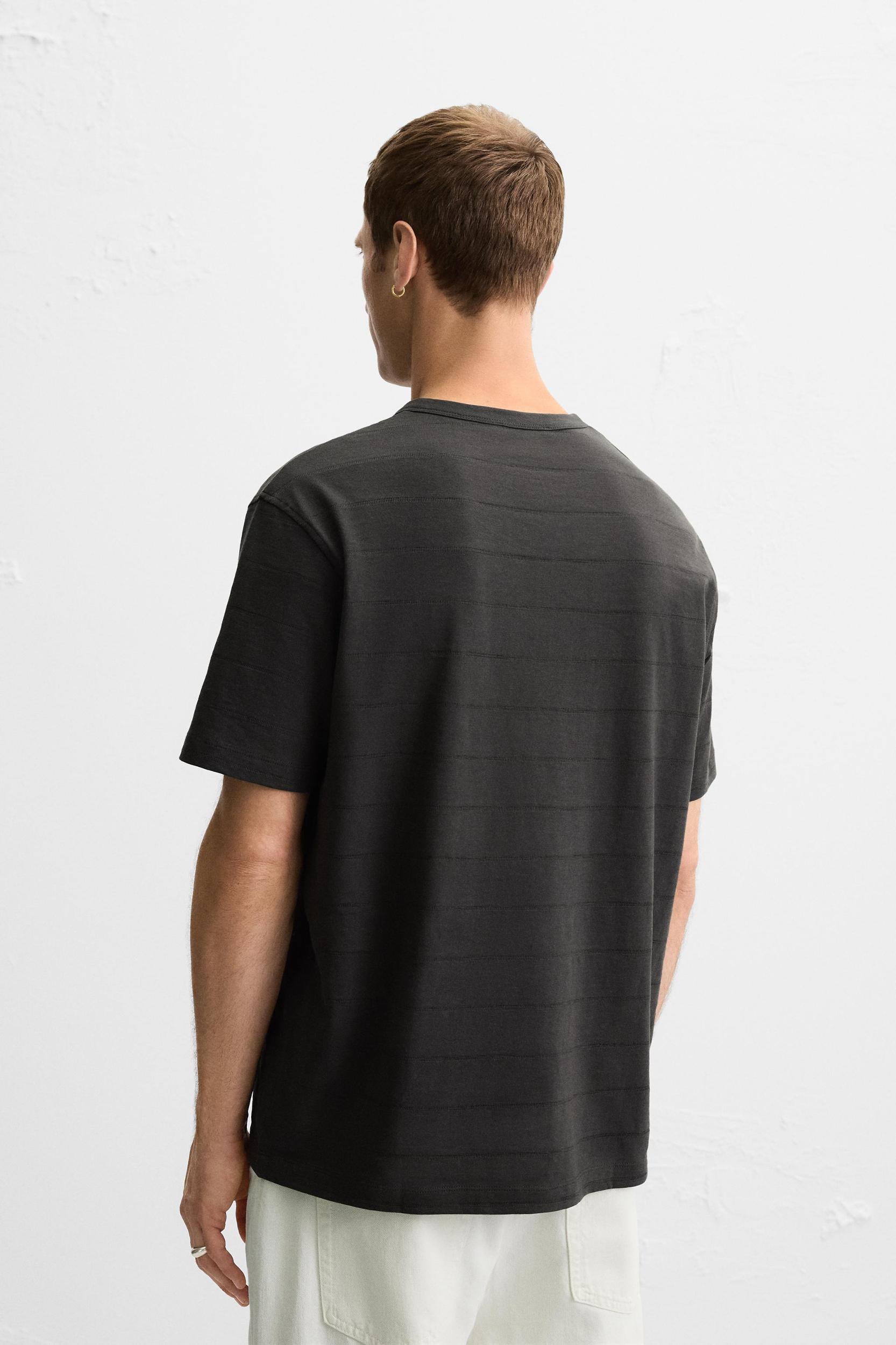 STRIPED BUTTON NECK T-SHIRT Product Image