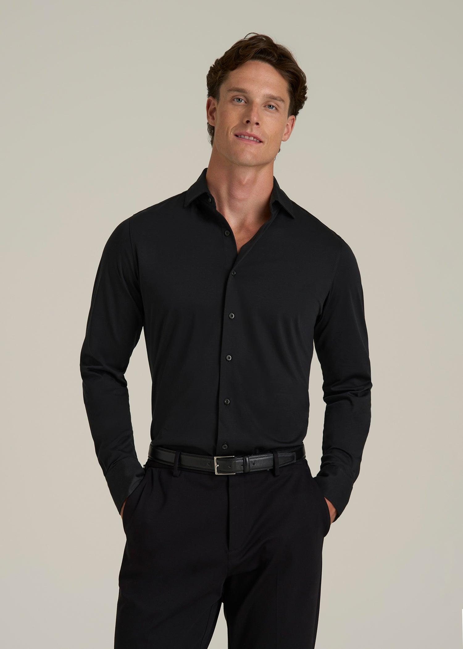 Stretch Jersey Dress Shirt for Tall Men in Black Male Product Image
