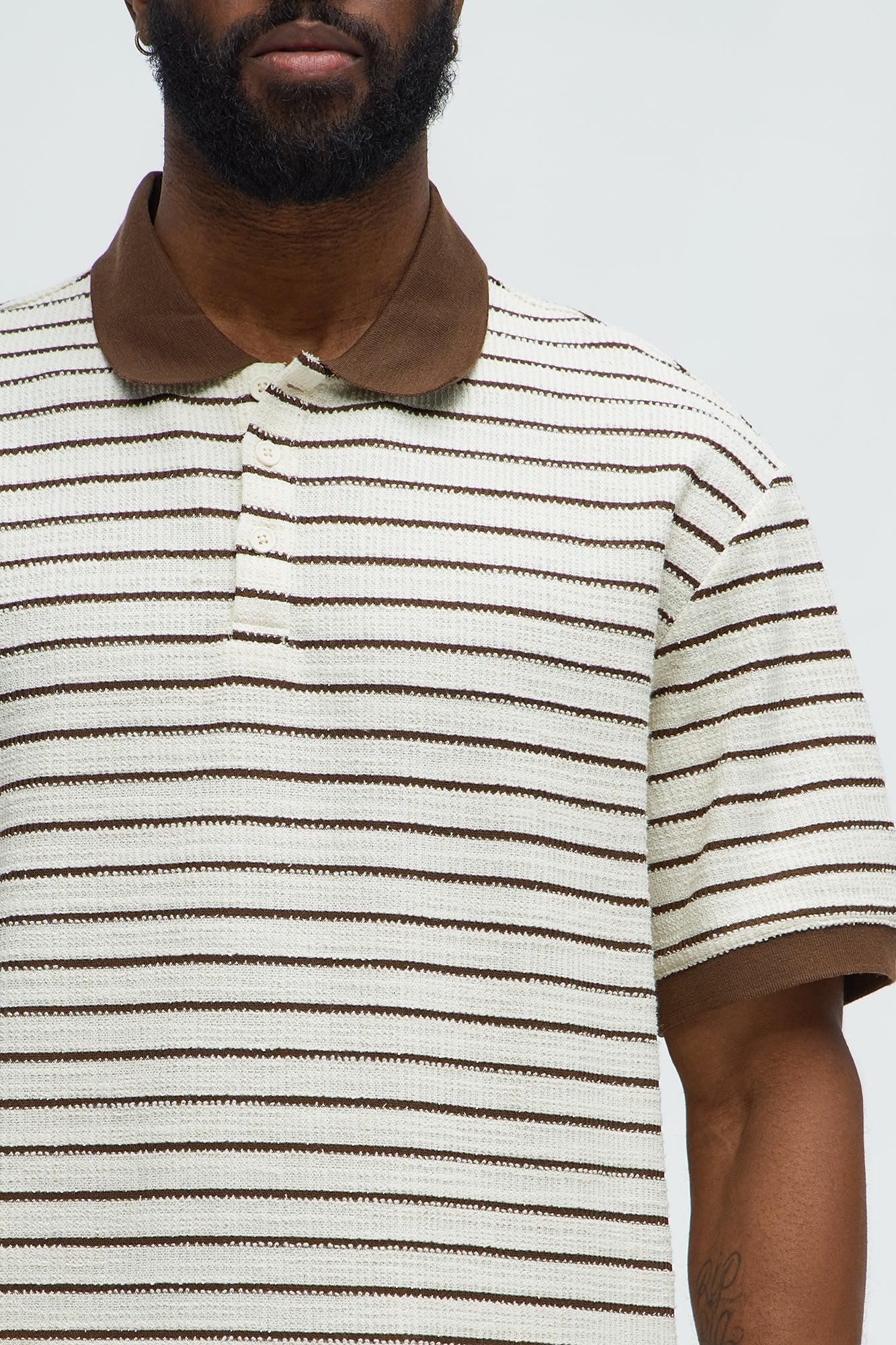 Terry Striped Polo Shirt - Cream/combo Product Image