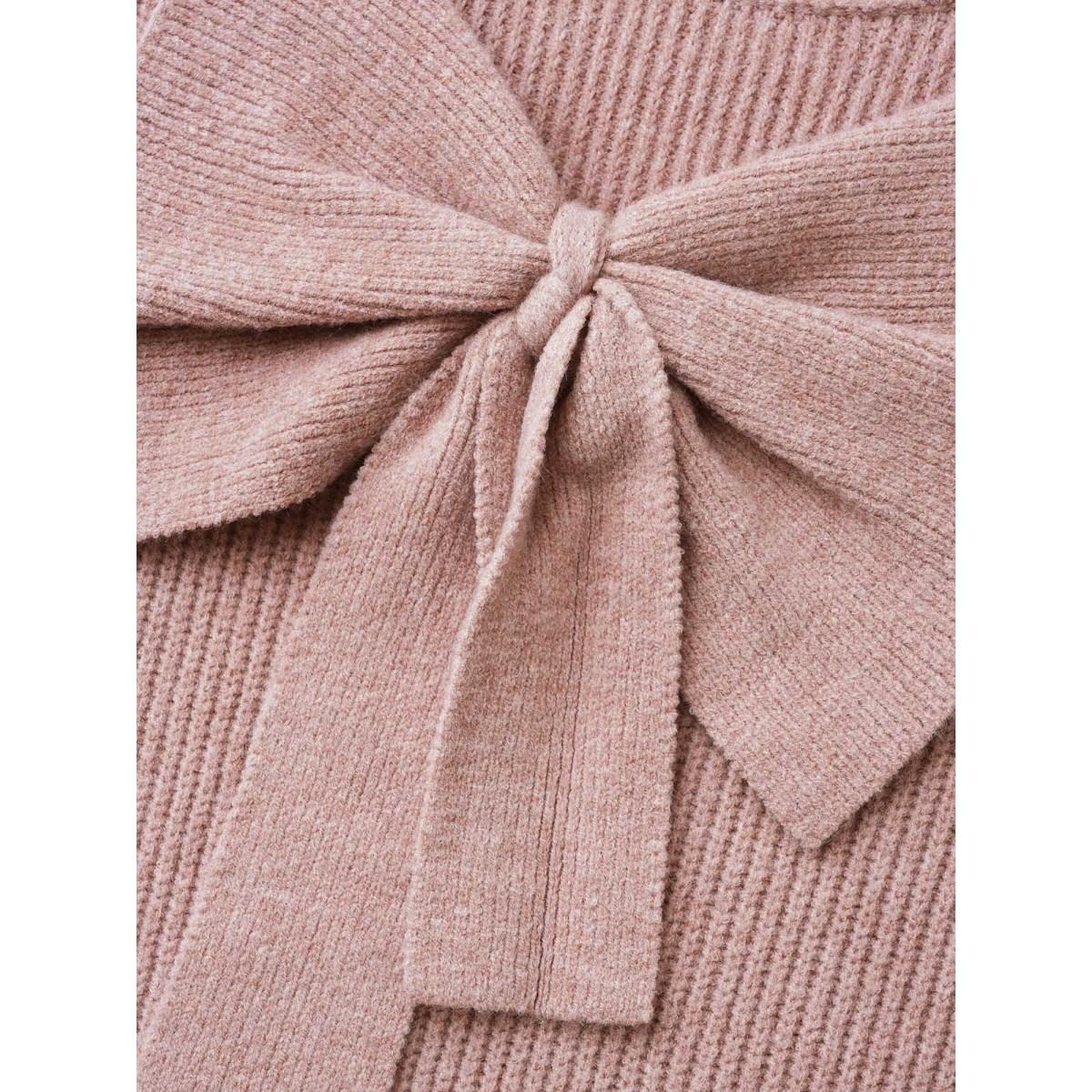 Plus Size Round Neck Texture Back Bowknot Pullover Crepe Women Casual Loose Long Sleeve Round Neck Everyday Pullovers BloomChic 18-20/2X Product Image