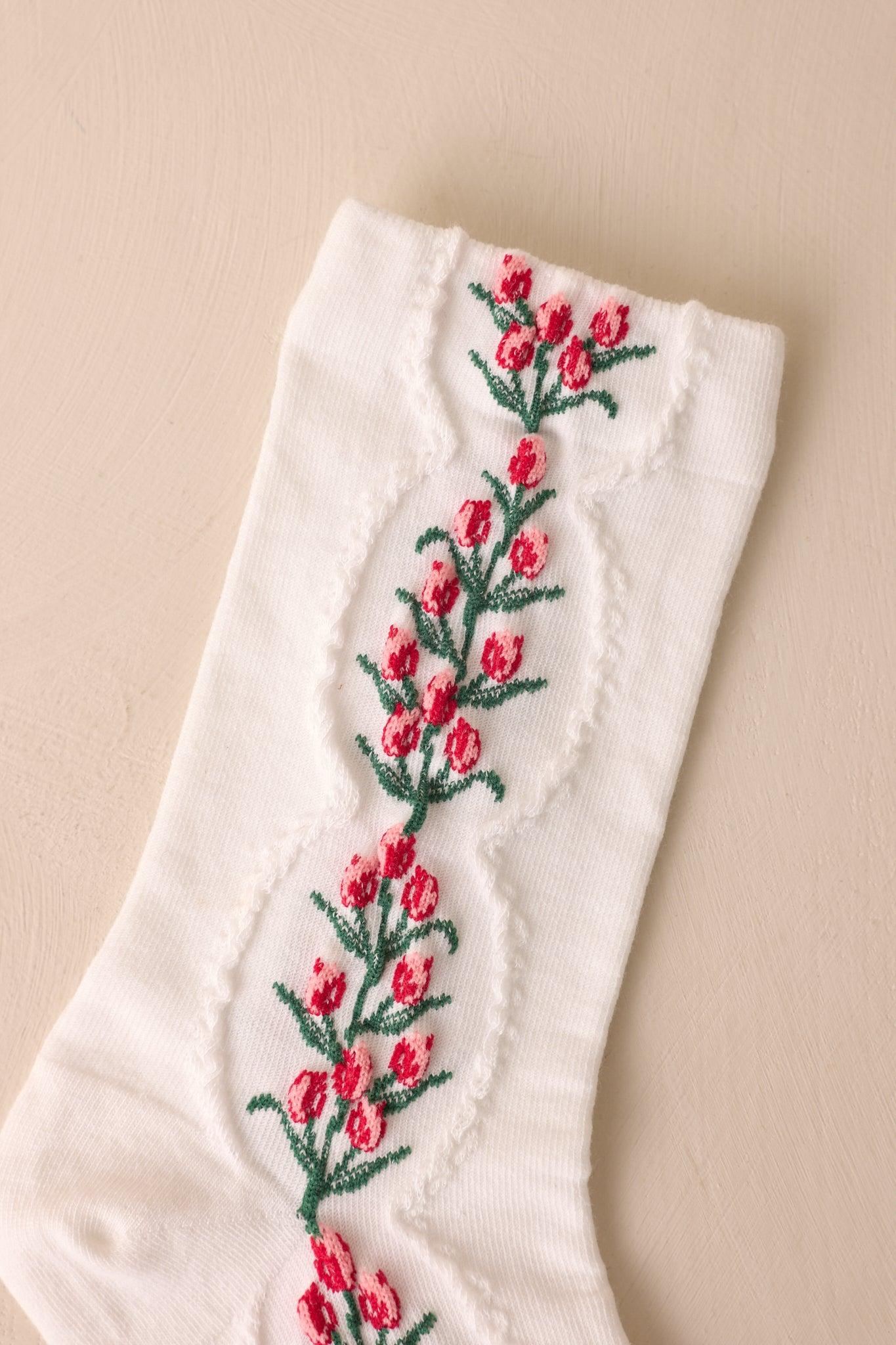Blossom of the Beloved White Floral Crew Socks Product Image