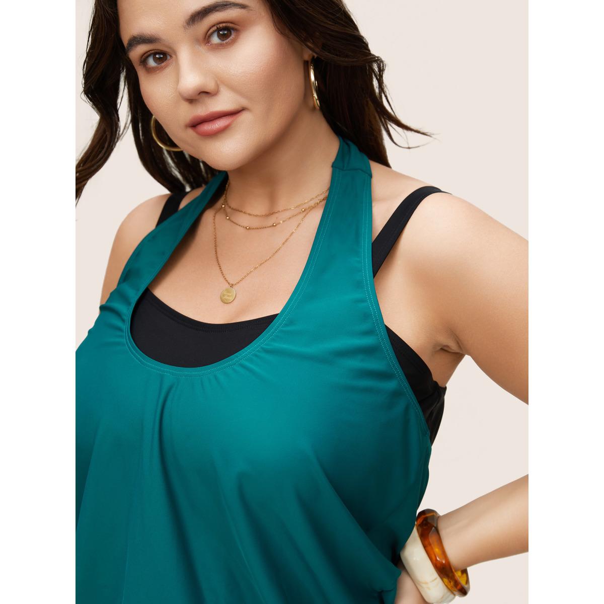 Plus Size Contrast Halter Bowknot Patchwork One Piece Swimsuit Women's Swimwear Teal Beach Non Curve Bathing Suits High stretch One Pieces BloomChic 12/L Product Image