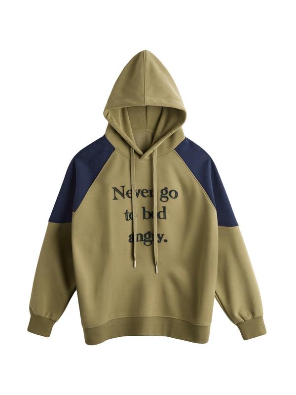 Color Block Splice Letter Print Drawstring Oversized Hoodie Product Image