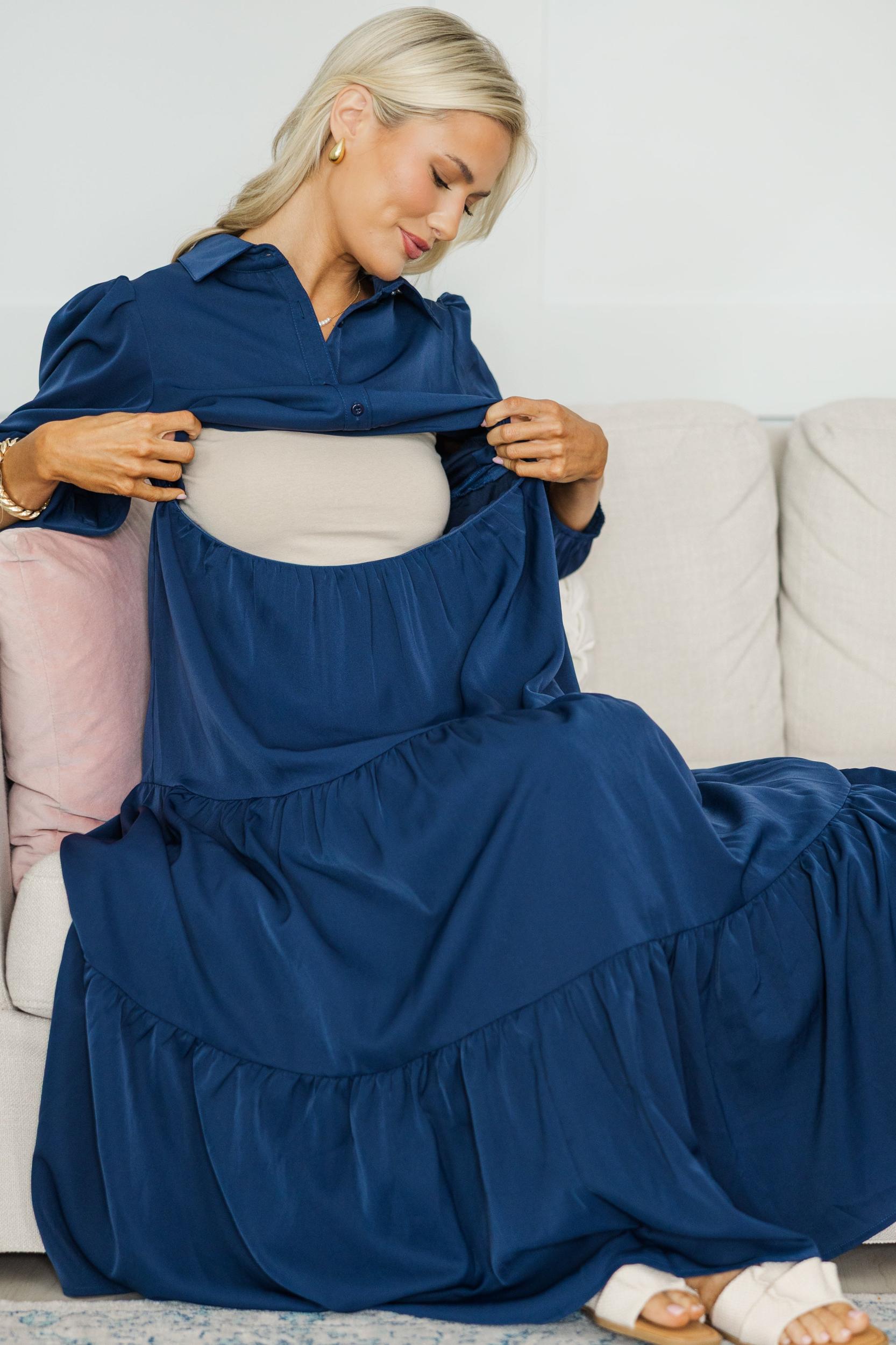 NURSING COLLECTION: Love Found Navy Blue Tiered Midi Dress Female Product Image