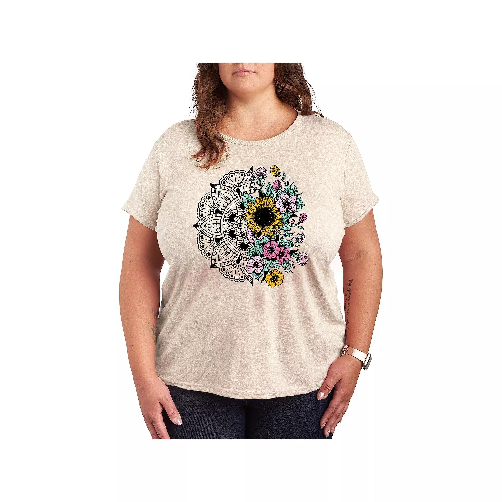 Plus Decorative Floral Split Graphic Tee, Women's,  Product Image