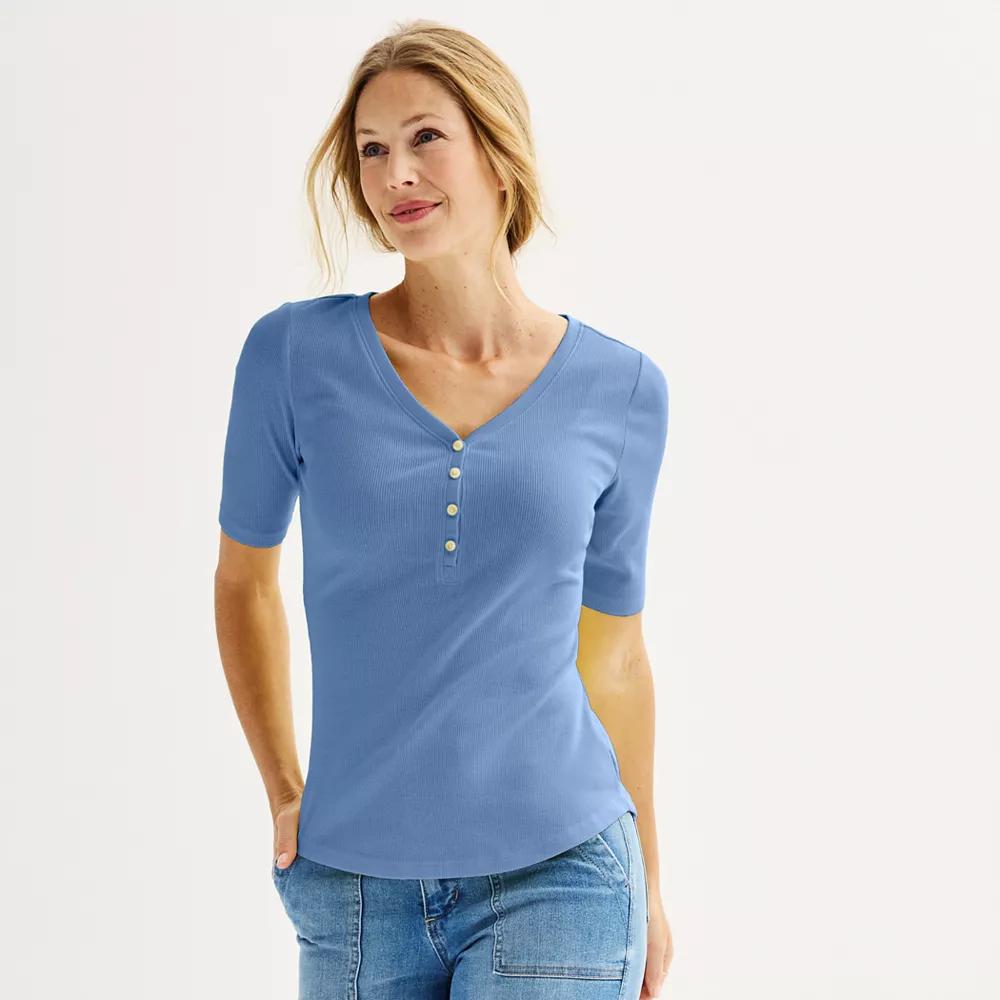 Women's Sonoma Goods For Life® Slim-Fit Henley, Size: Medium, Pandora River Product Image