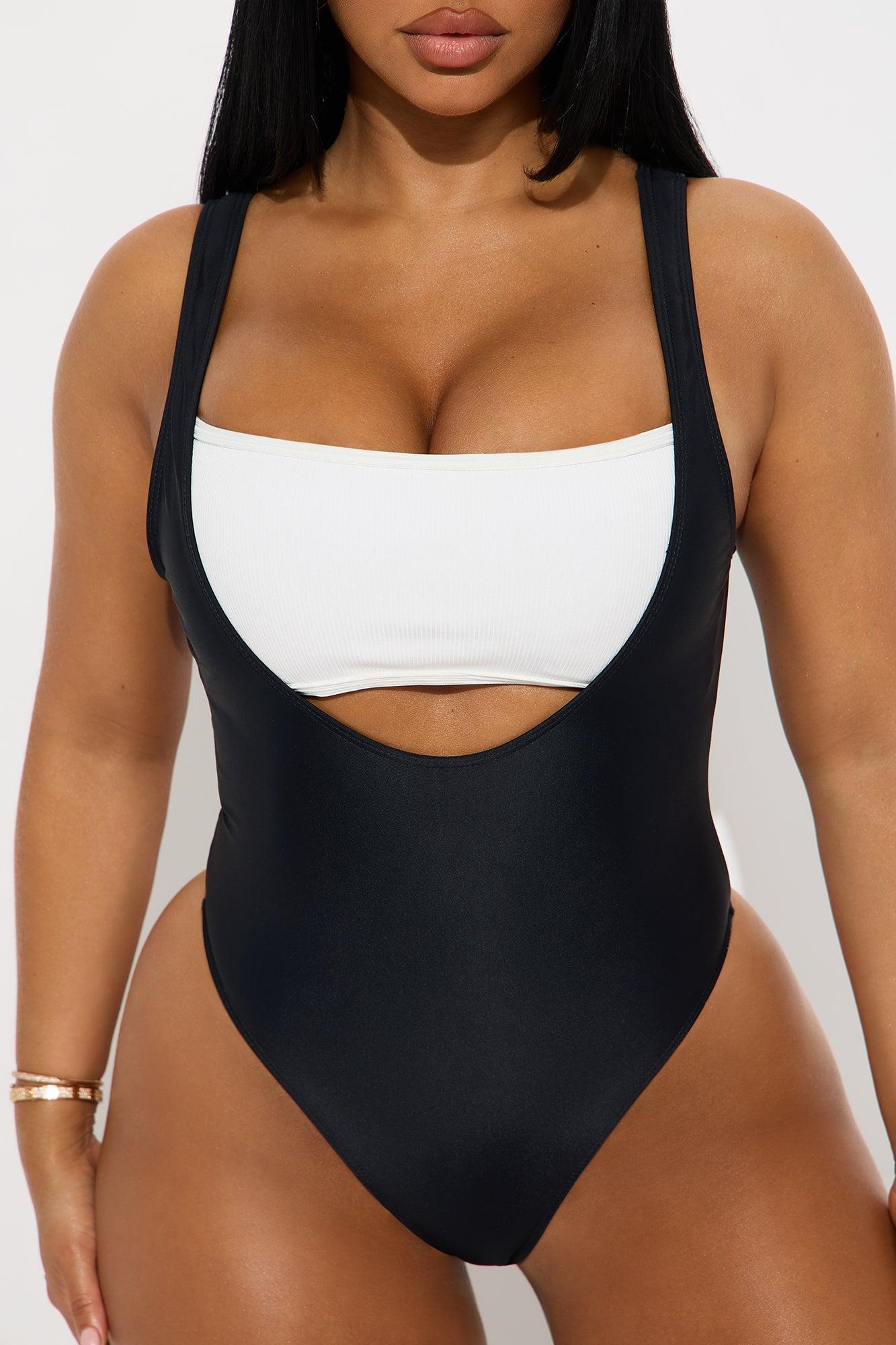 Jenny Colorblock Layered Bandeau Swimsuit - Black/White Product Image