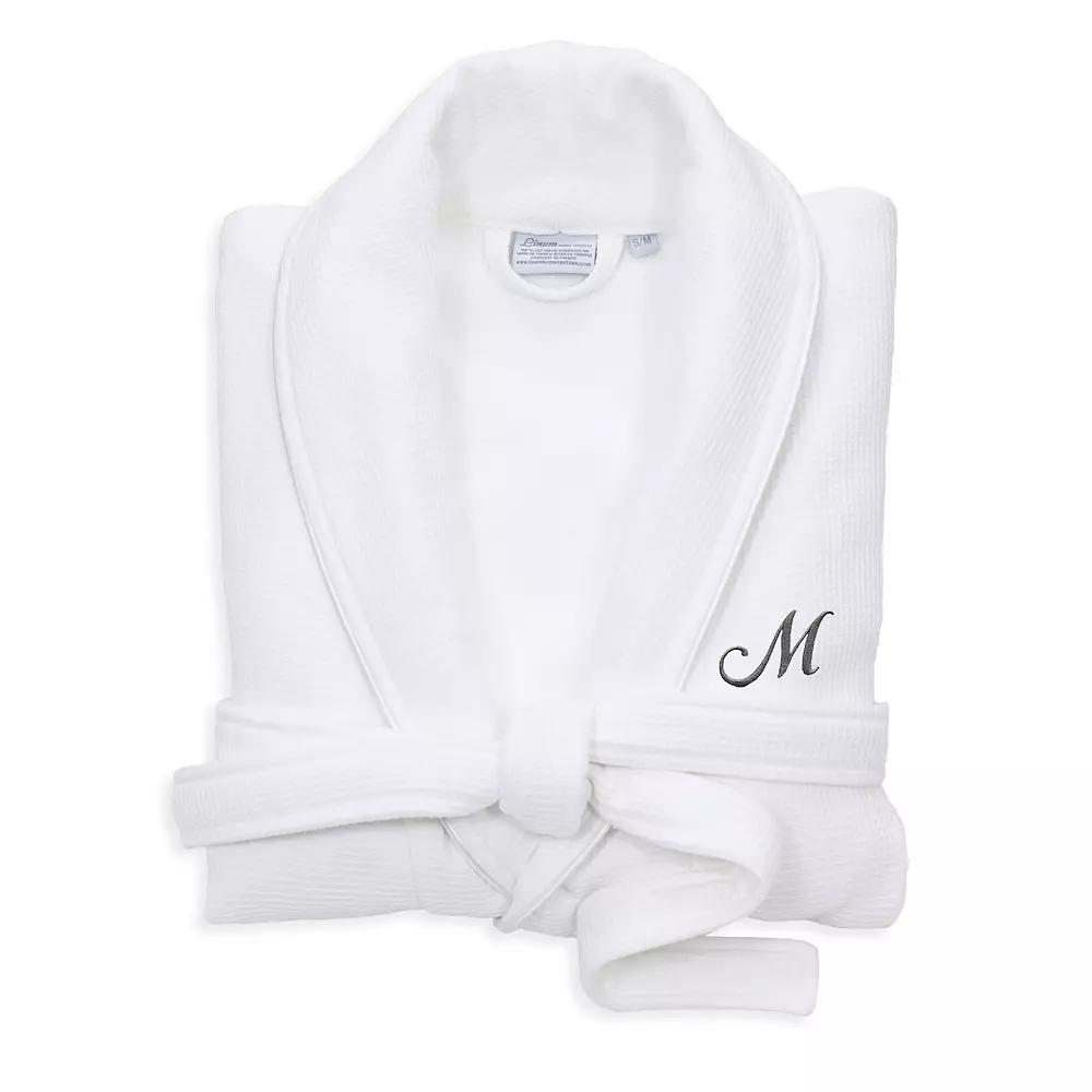 Linum Home Textiles Turkish Cotton Personalized Satin Piped Trim Waffle Terry White Bathrobe, Adult Unisex,  Product Image