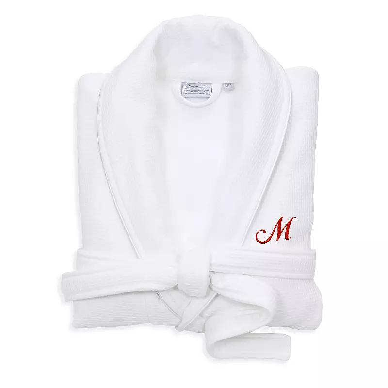 Linum Home Textiles Turkish Cotton Personalized Satin Piped Trim Waffle Terry White Bathrobe, Adult Unisex,  Product Image