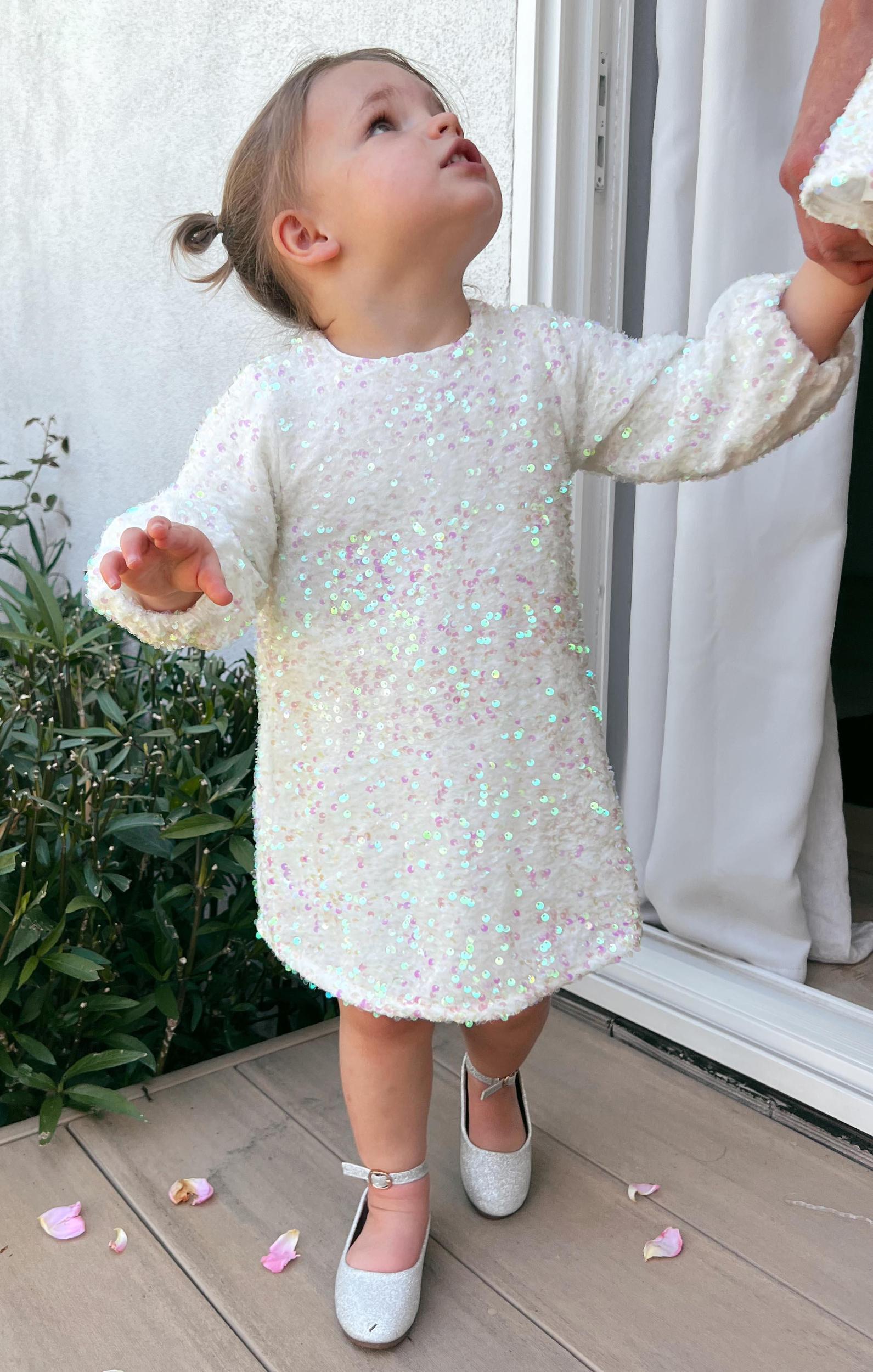 Once Upon A Time Dress ~ White Iridescent Sequins Kids Product Image