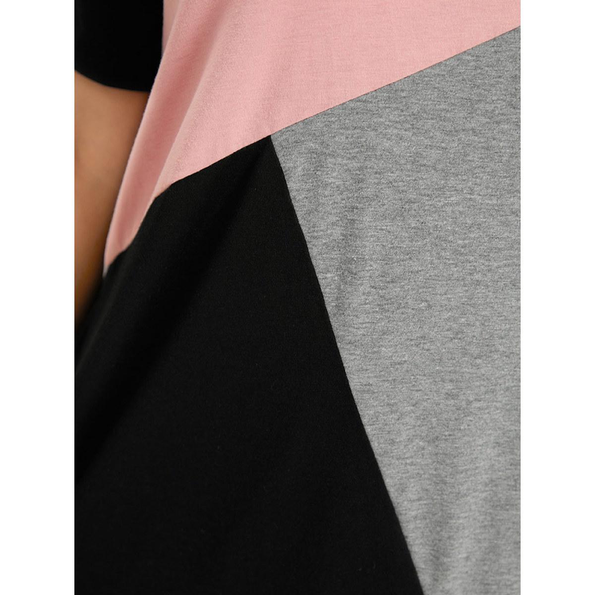 Plus Size Supersoft Essentials Colorblock Contrast Round Neck Raglan Sleeve Dress Black Women Casual Patchwork Round Neck Short sleeve Curvy Midi Dress BloomChic 18-20/2X Product Image