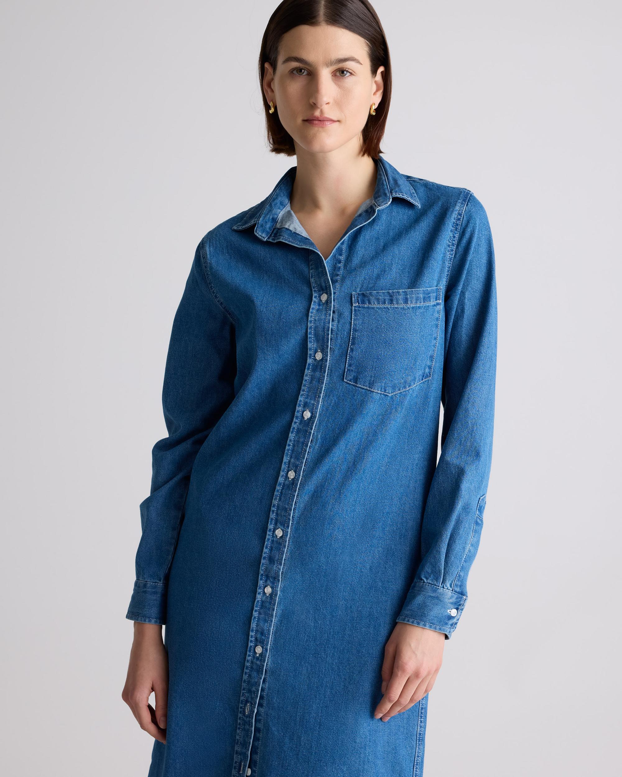 Quince | Women's Distressed Denim Maxi Shirt Dress Cotton Product Image
