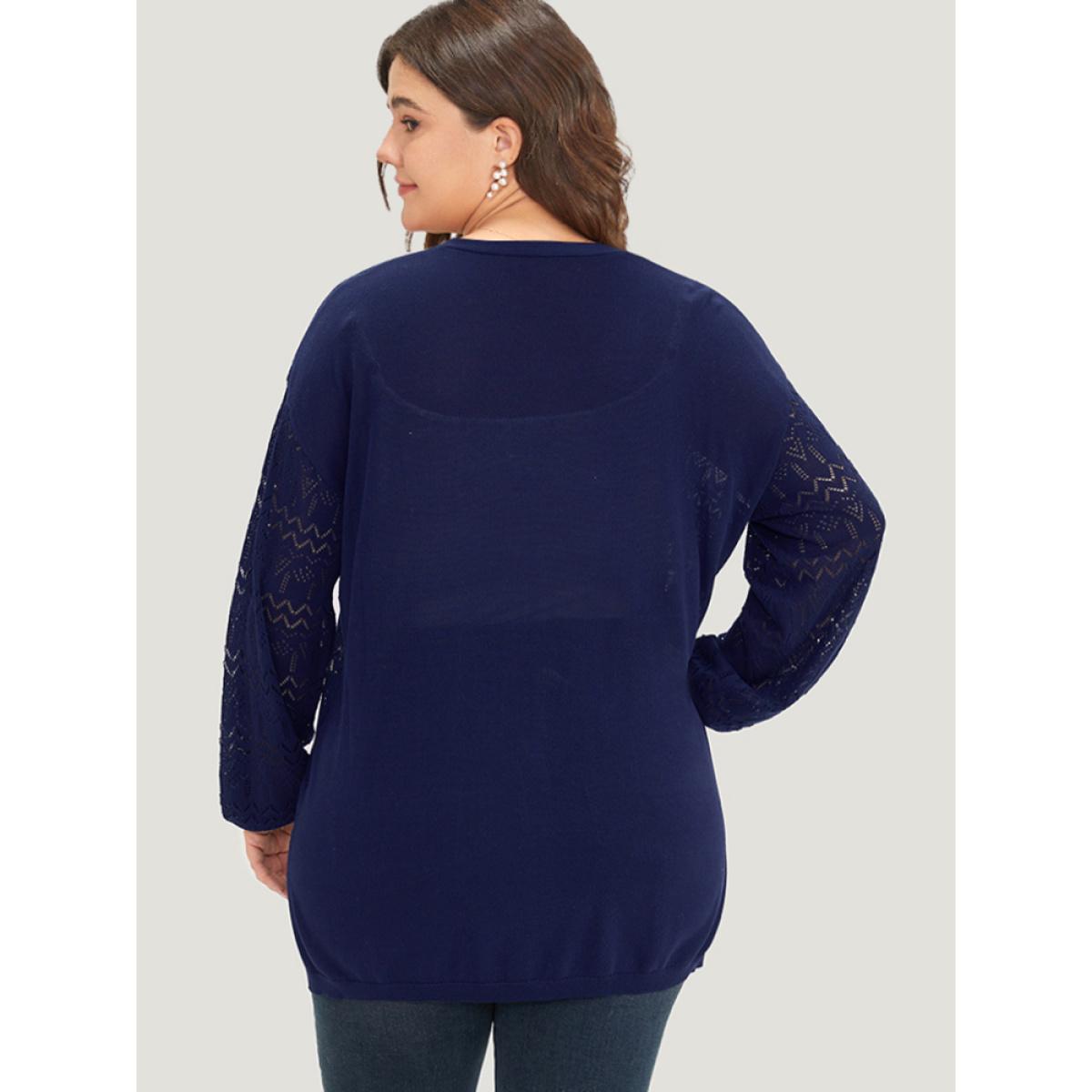 Plus Size Plain Pocket Hollow Out Button Through Cardigan Indigo Women Casual Long Sleeve Dailywear Cardigans BloomChic 30/6X Product Image
