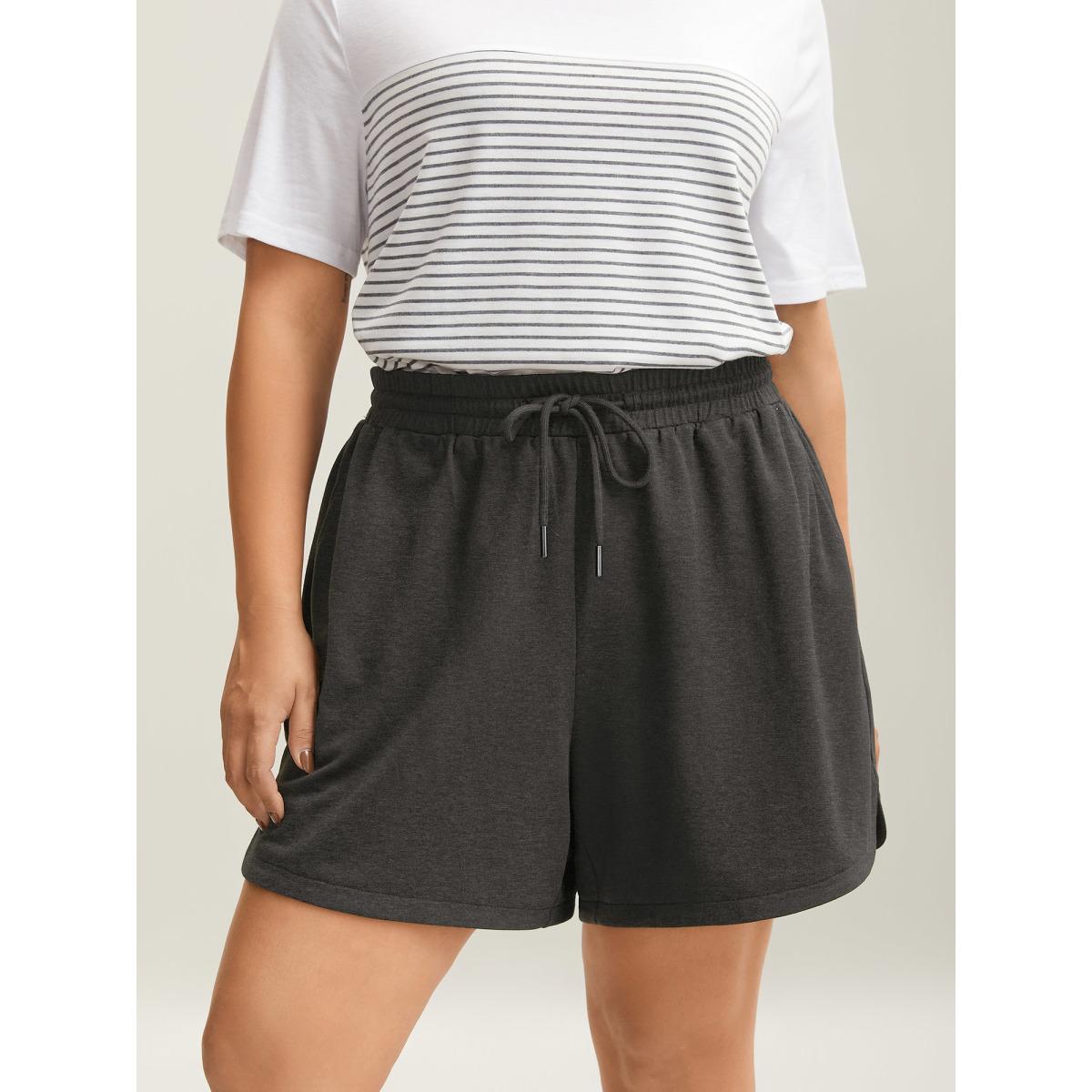 Plus Size Drawstring Slit Supersoft Pull-On Shorts Women DimGray Leisure Drawstring Loose Casual Shorts BloomChic 18-20/2X Product Image