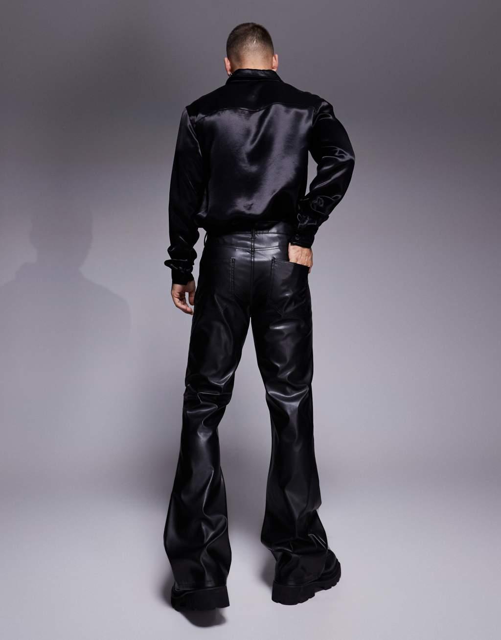 ASOS DESIGN flared faux leather pants in black Product Image