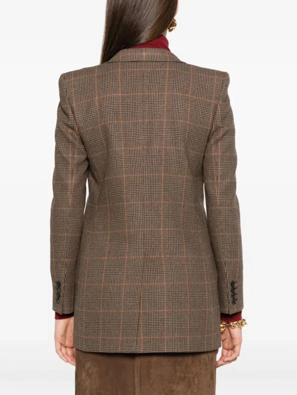 SAINT LAURENT Single-breasted Slim Houndstooth Plaid Blazer In Brown Product Image