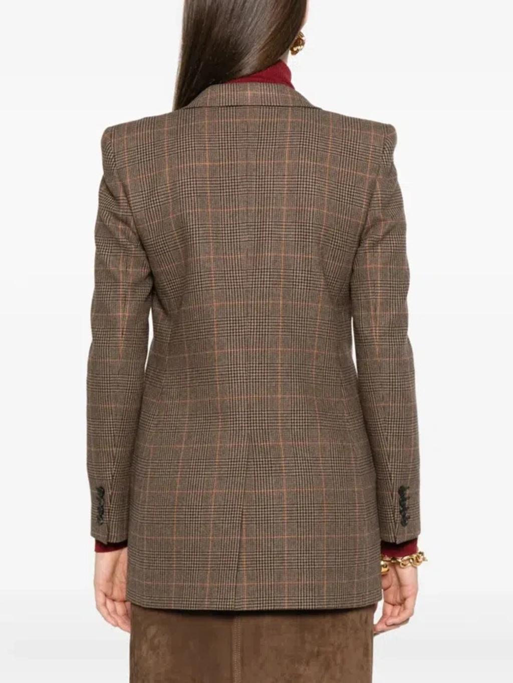 SAINT LAURENT Single-breasted Slim Houndstooth Plaid Blazer In Brown Product Image