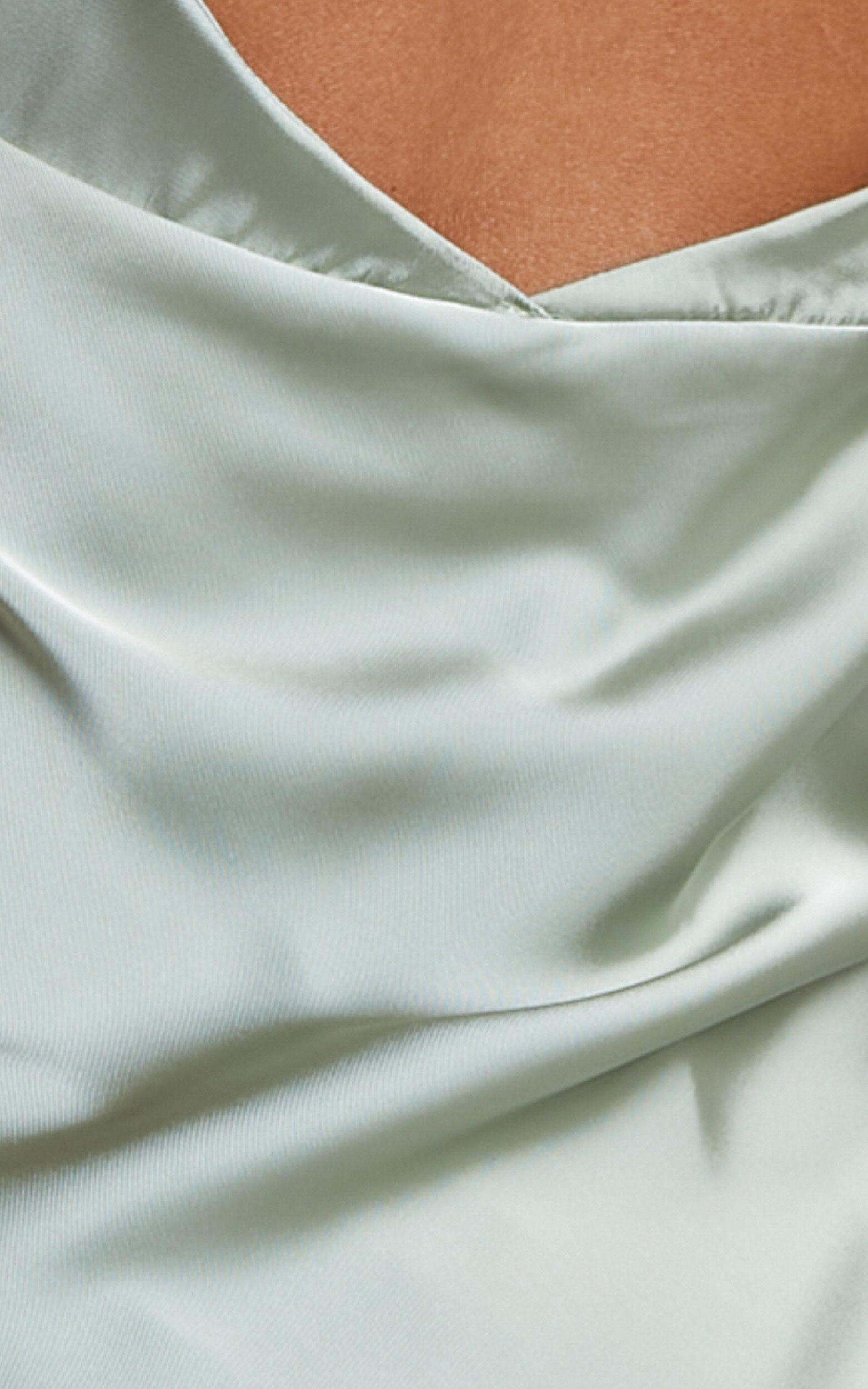 Khalani Midi Dress - Deep V Neck Satin Slip Dress in Sage Product Image