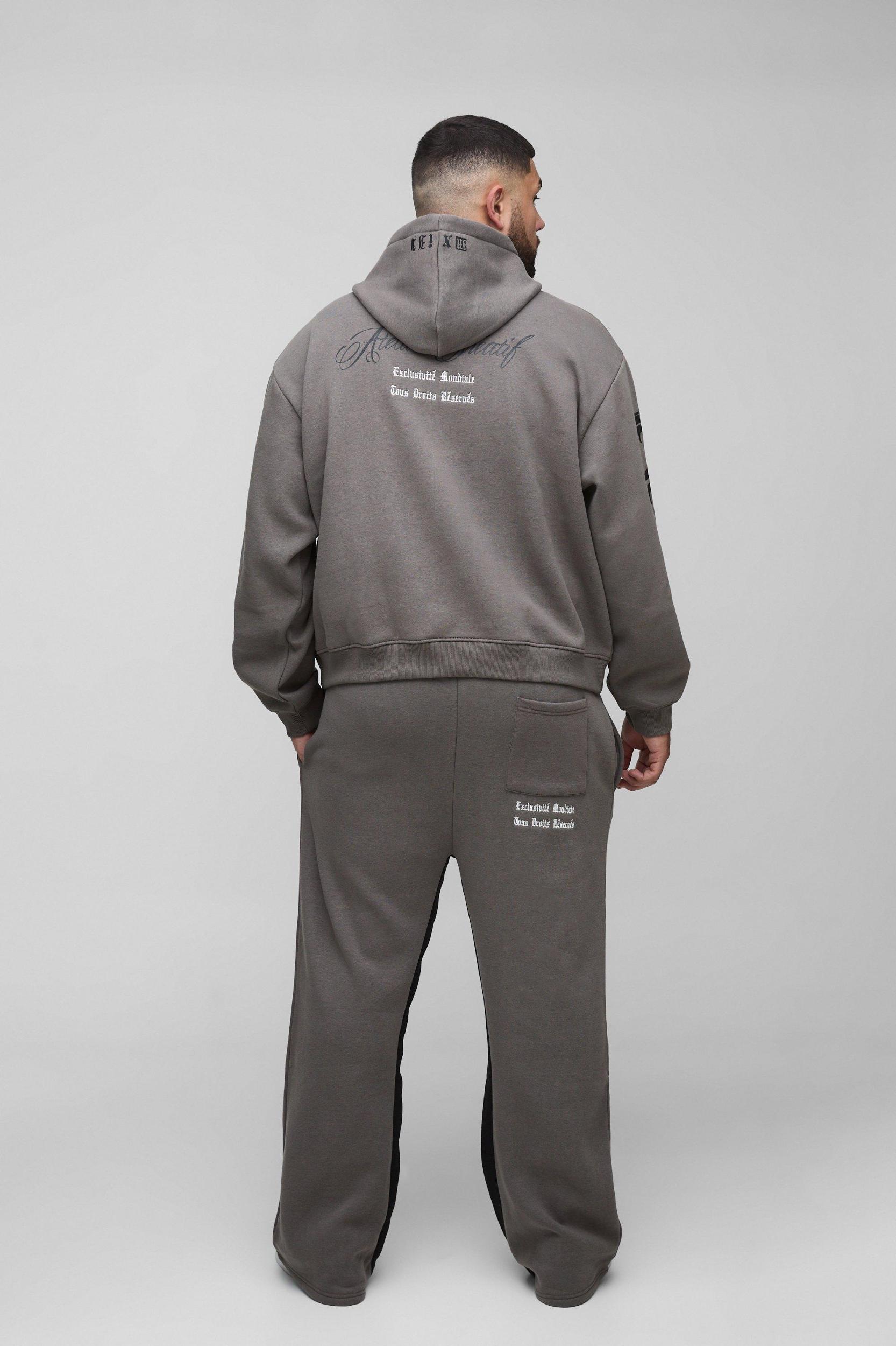 Plus Oversized Official Embroidery Hooded Relaxed Flare Tracksuit | boohooMAN USA Product Image
