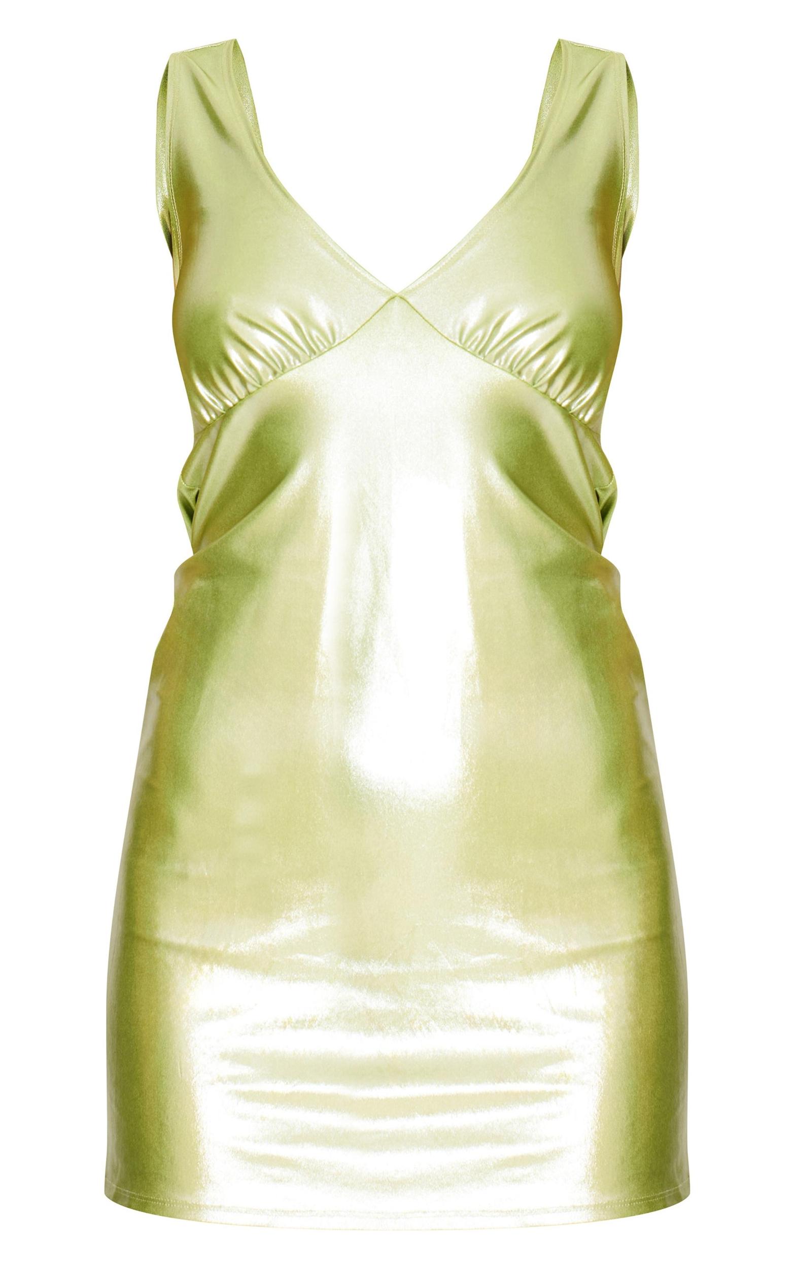 Green Metallic Cowl Back Shift Dress Product Image