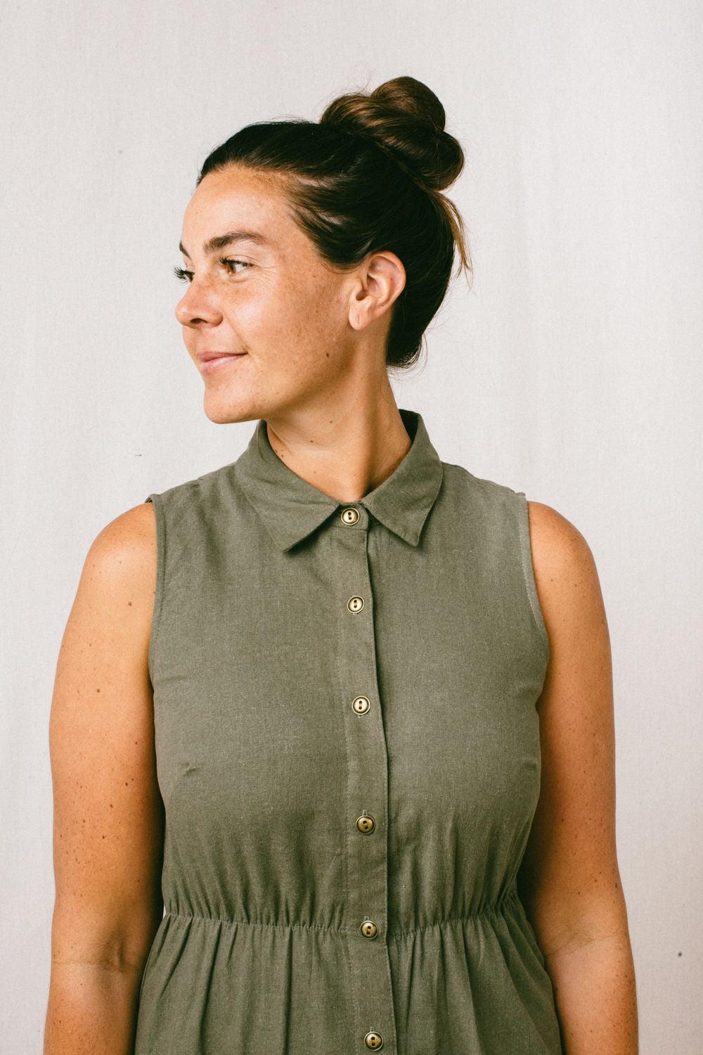 Mona Dress in Olive Linen Product Image