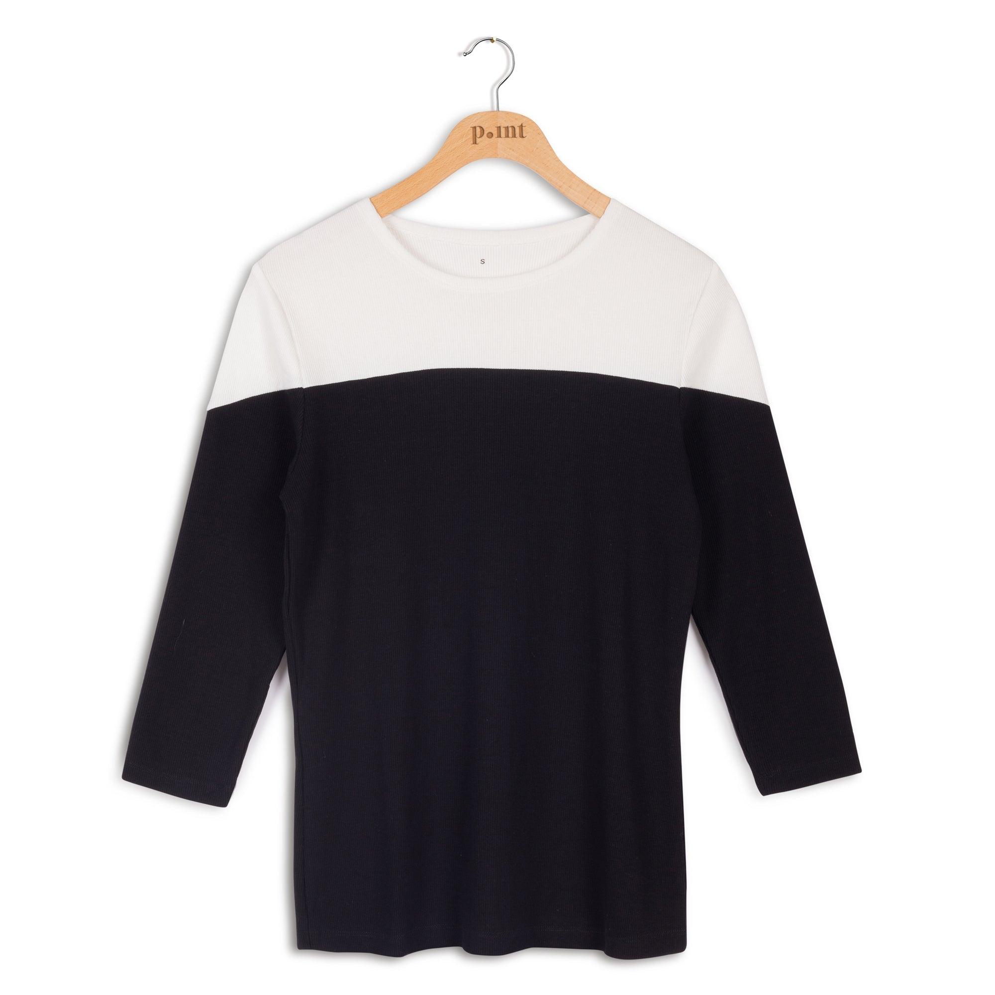 Point Ribbed Colorblock Crewneck Top Product Image