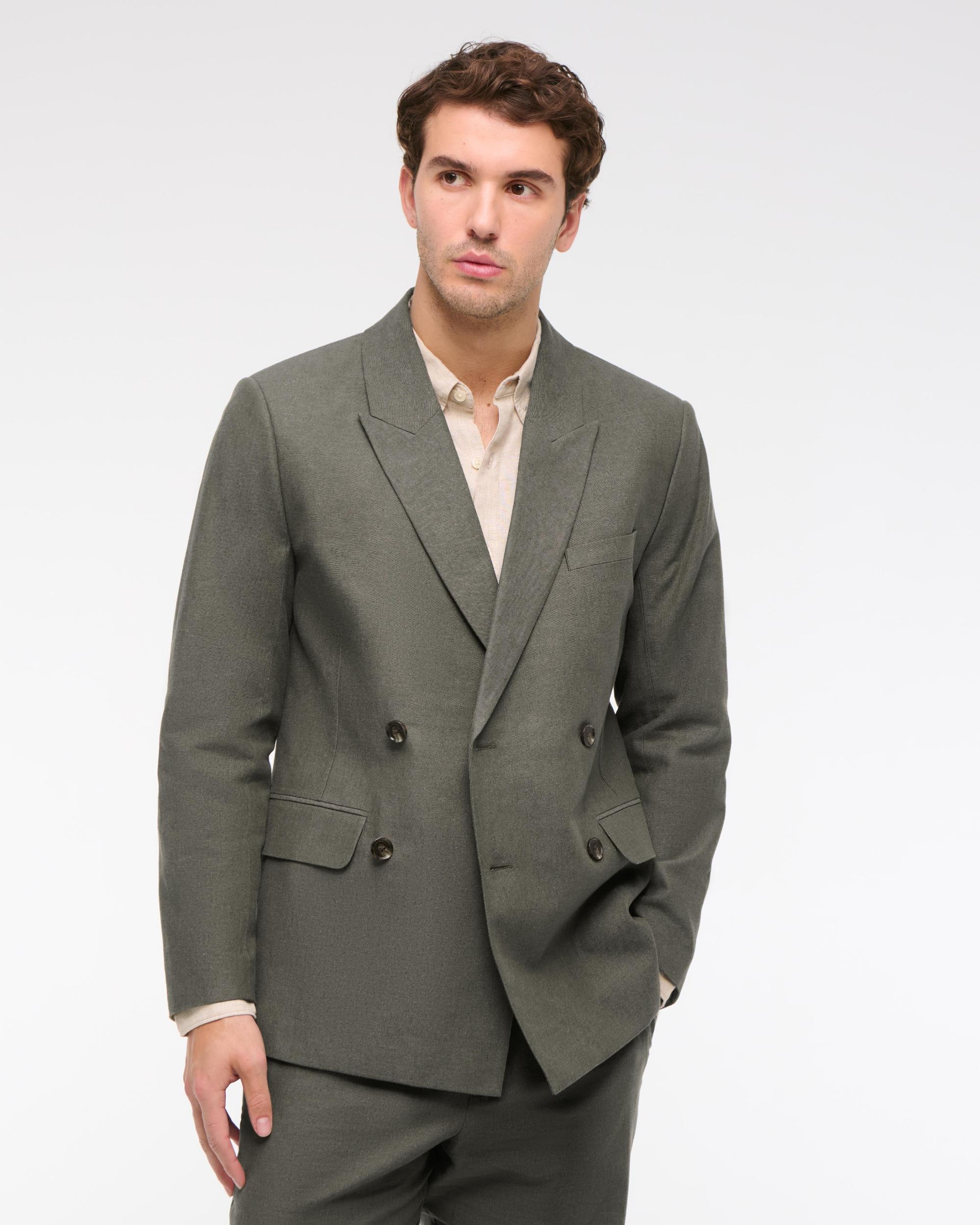 The A&F Collins Double-Breasted Cotton-Texture Blazer Product Image