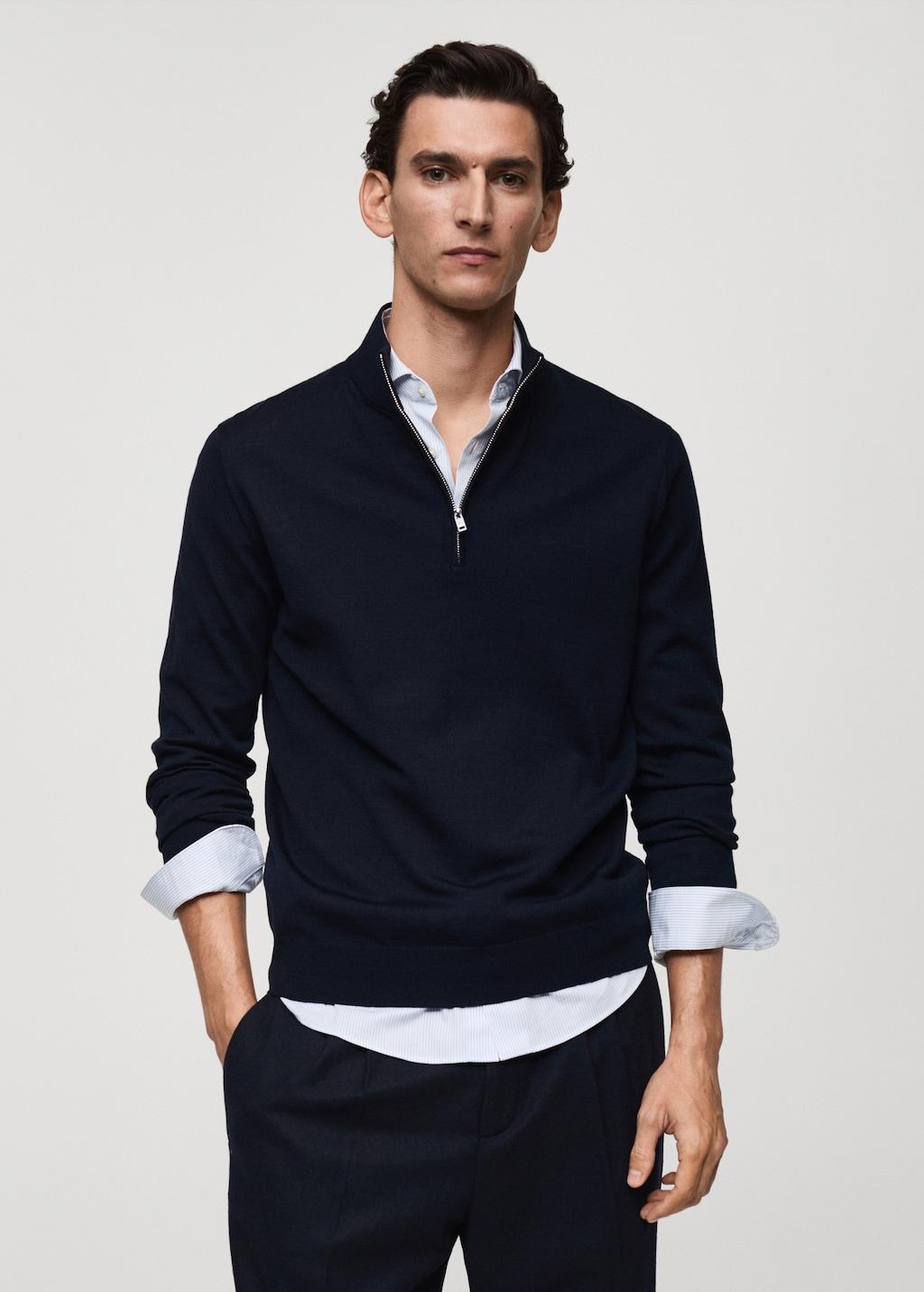 100% merino wool perkins-neck sweater with zipper - Men | MANGO USA Product Image