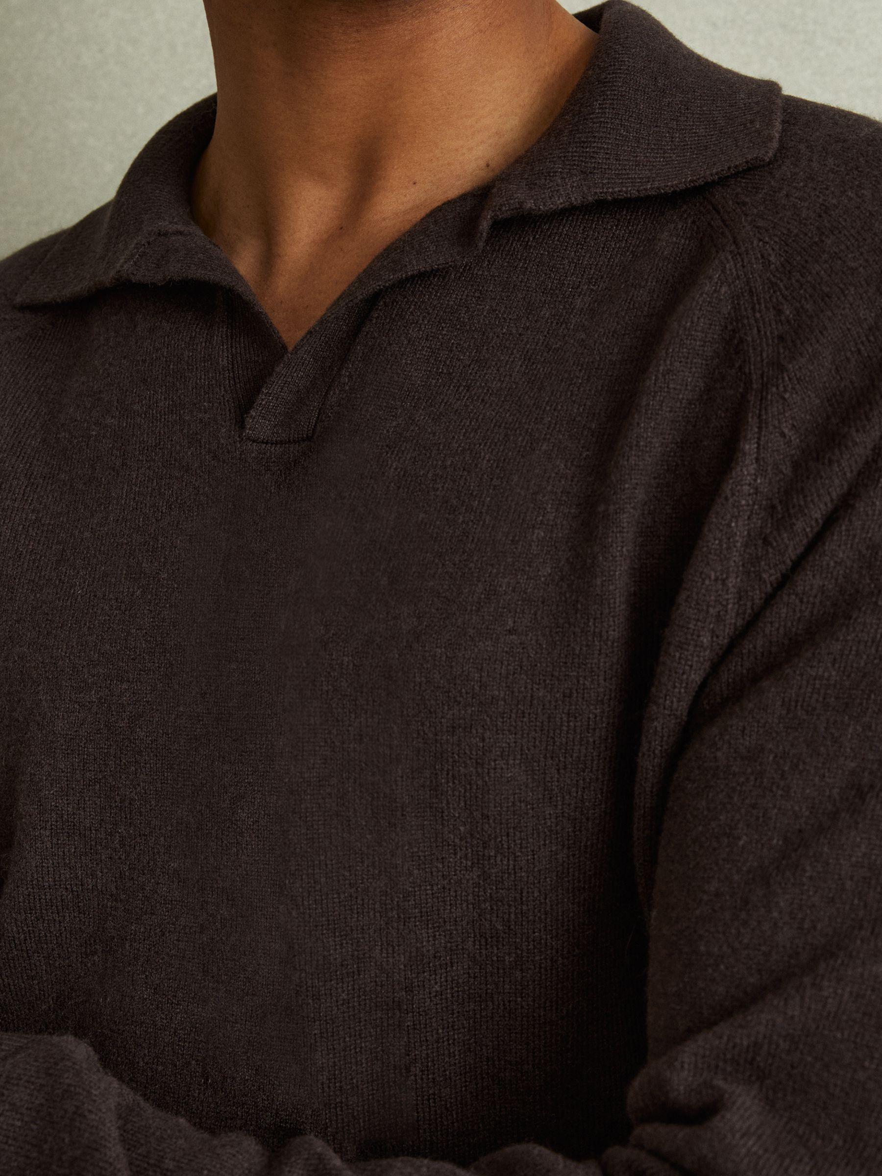 Wool-Cashmere Open-Collar Polo Shirt in Chocolate Brown Product Image