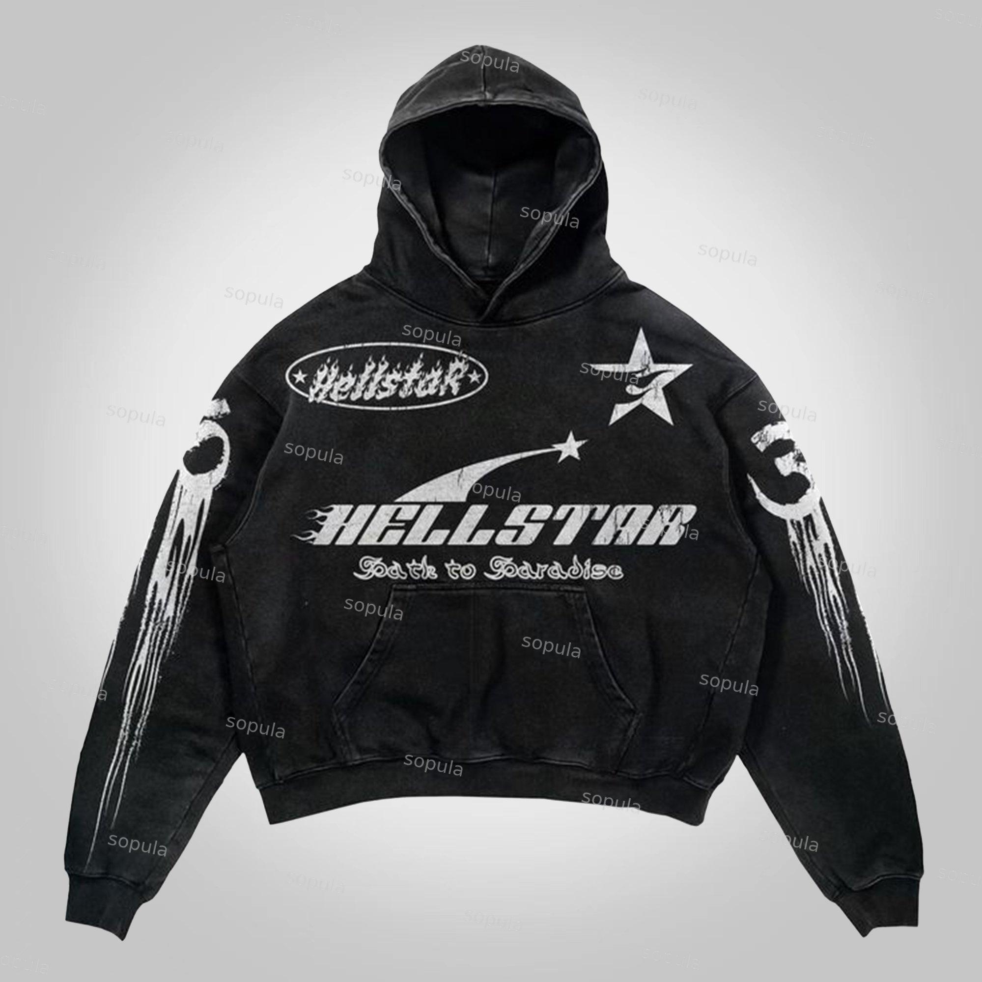 Vintage Hell Star Graphic Acid Washed Oversized Hoodie Product Image