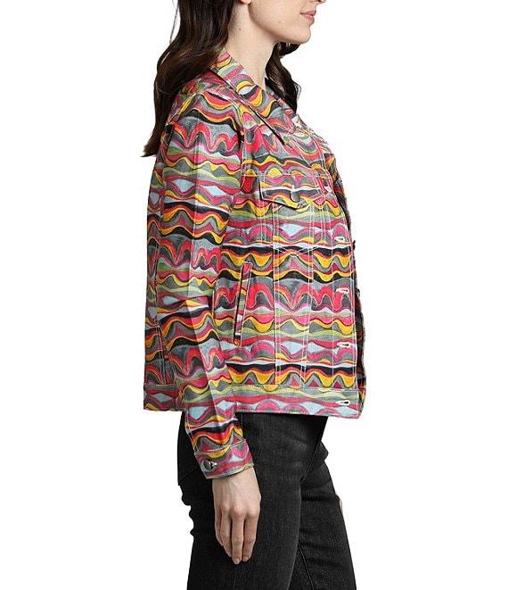 APNY Abstract Floral Printed Long Sleeve Denim Jacket Product Image