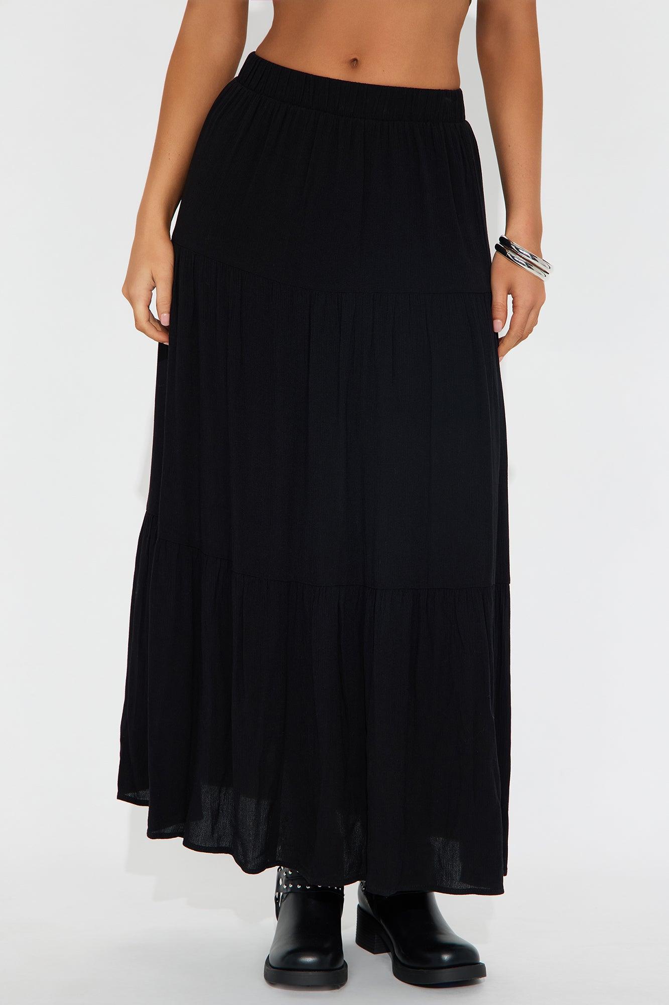 Julia Tiered Gauze Maxi Skirt - Black Product Image