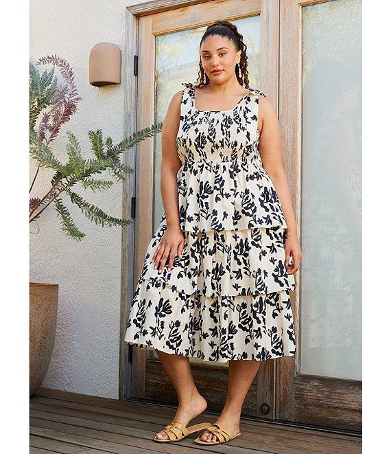 Skies Are Blue Plus Size Tiered Sleeveless Poplin Midi Dress Product Image