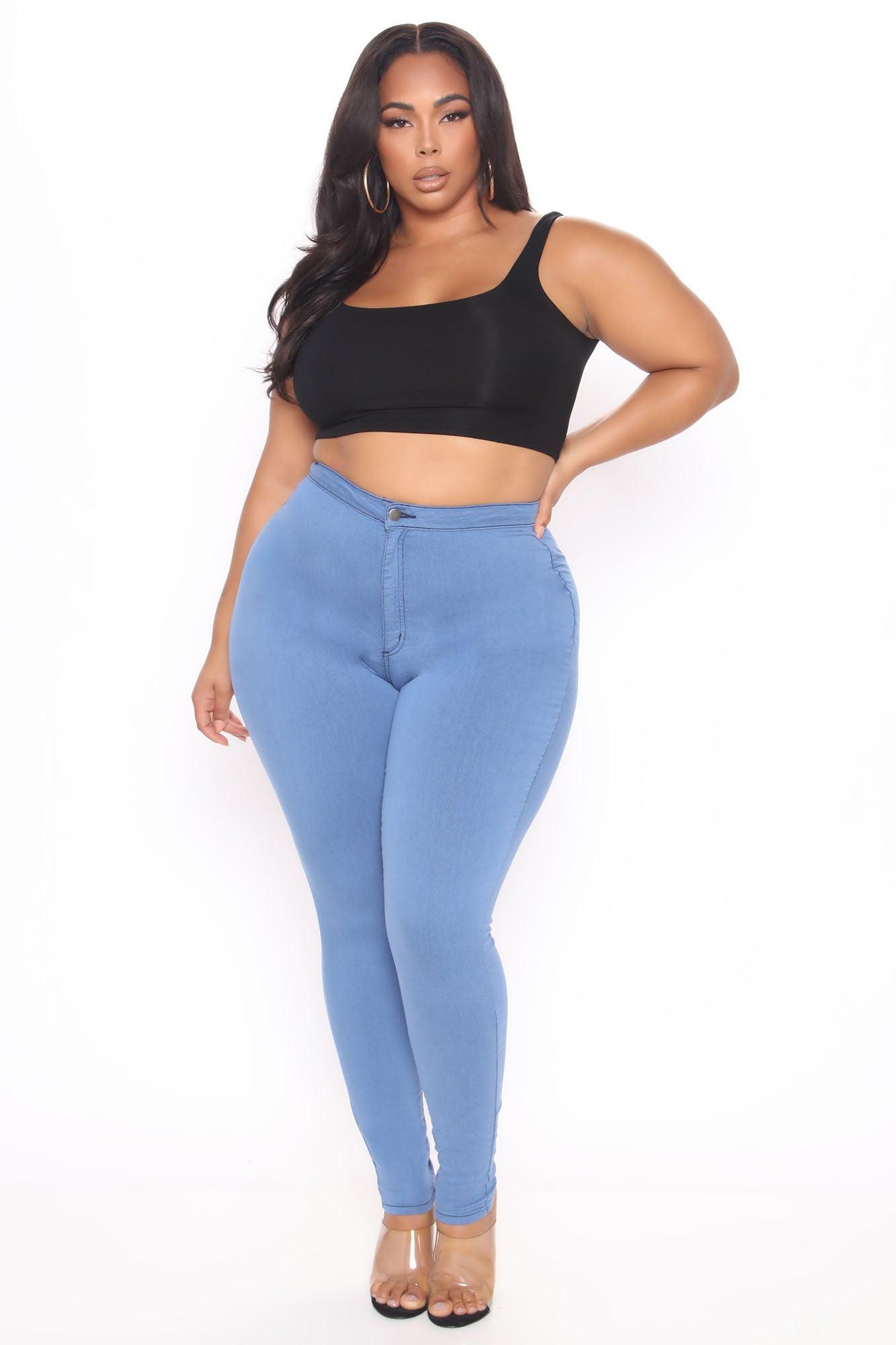 Super High Waist Denim Skinnies - Medium Blue Product Image