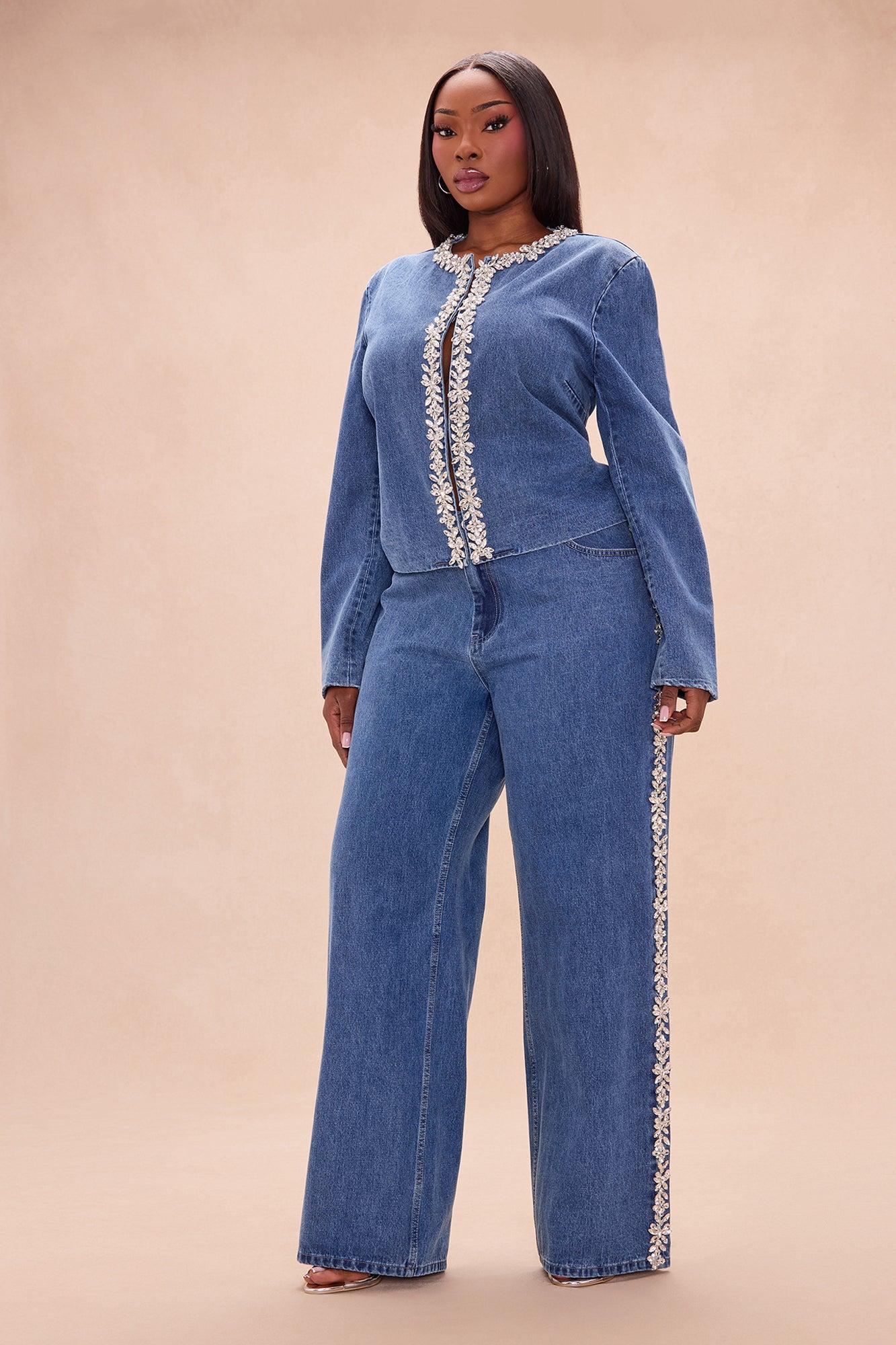 Came To Play Rhinestone Denim Jeans - Vintage Wash Female Product Image