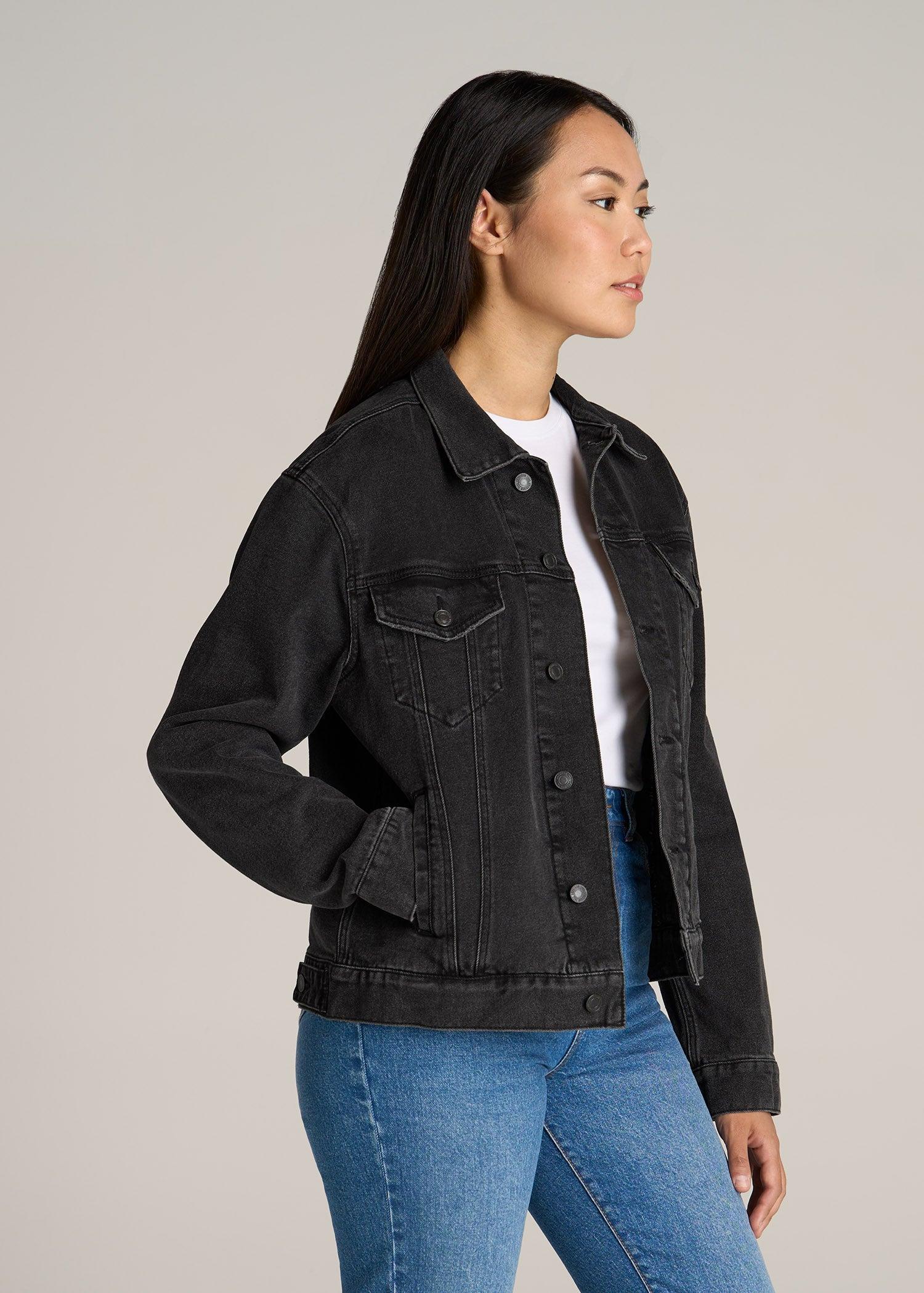 Women's Relaxed Denim Jacket for Tall Women in Black Stone Wash Female Product Image