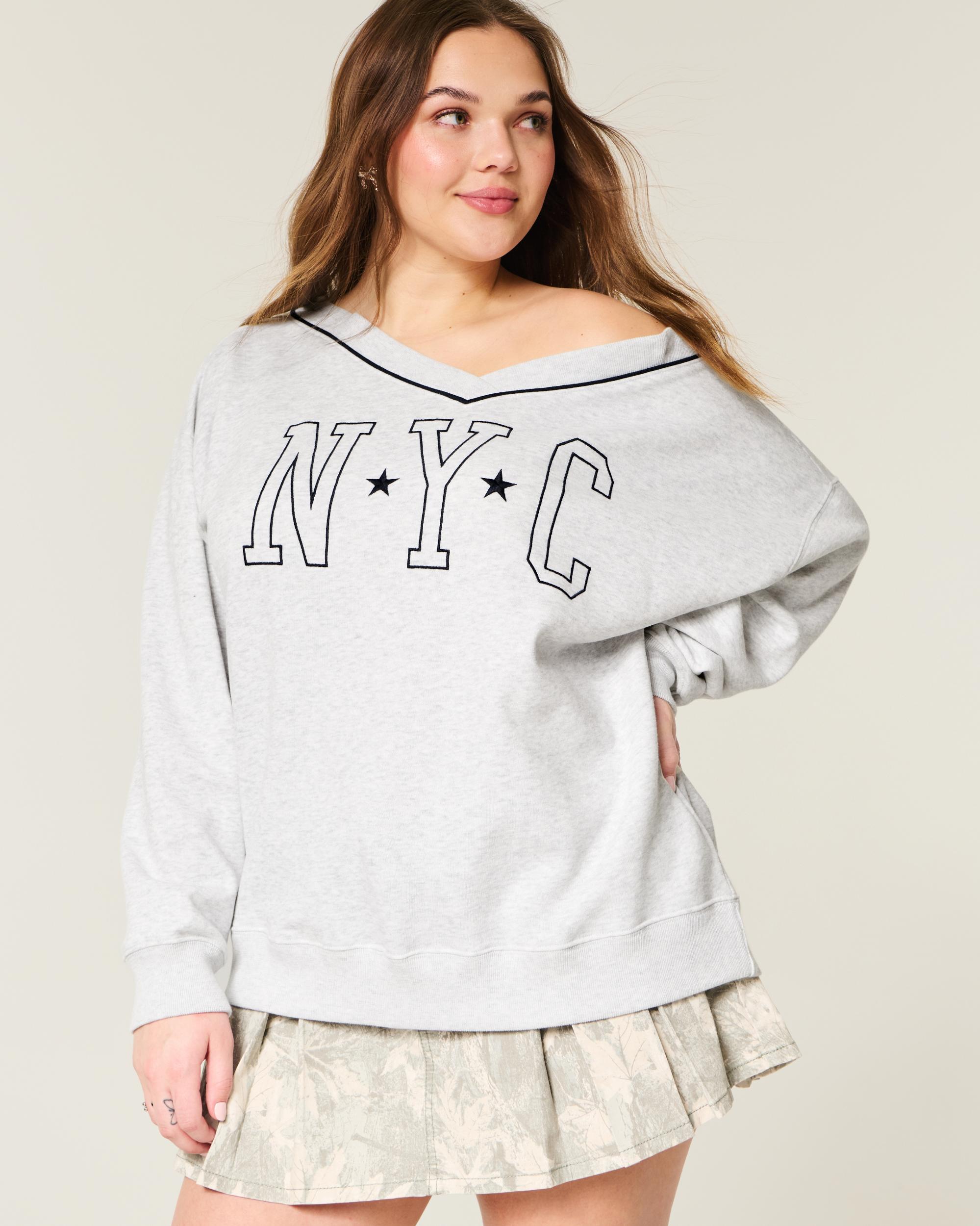 Oversized NYC Graphic V-Neck Sweatshirt Product Image