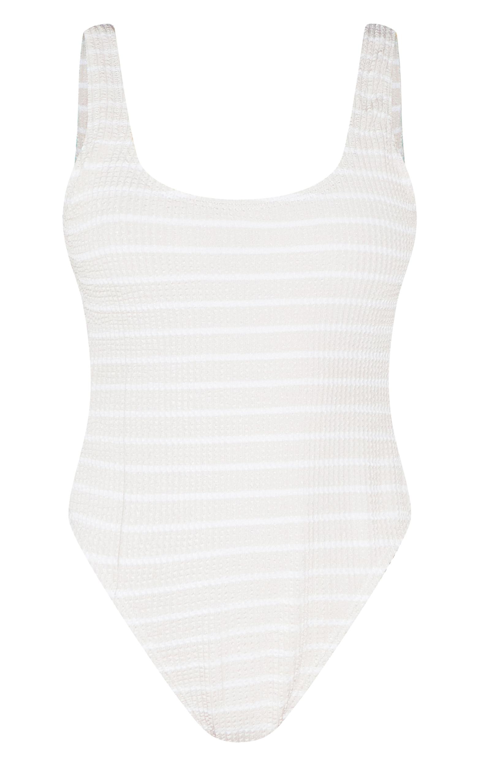 Cream Monochrome Crinkle Backless Swimsuit Product Image