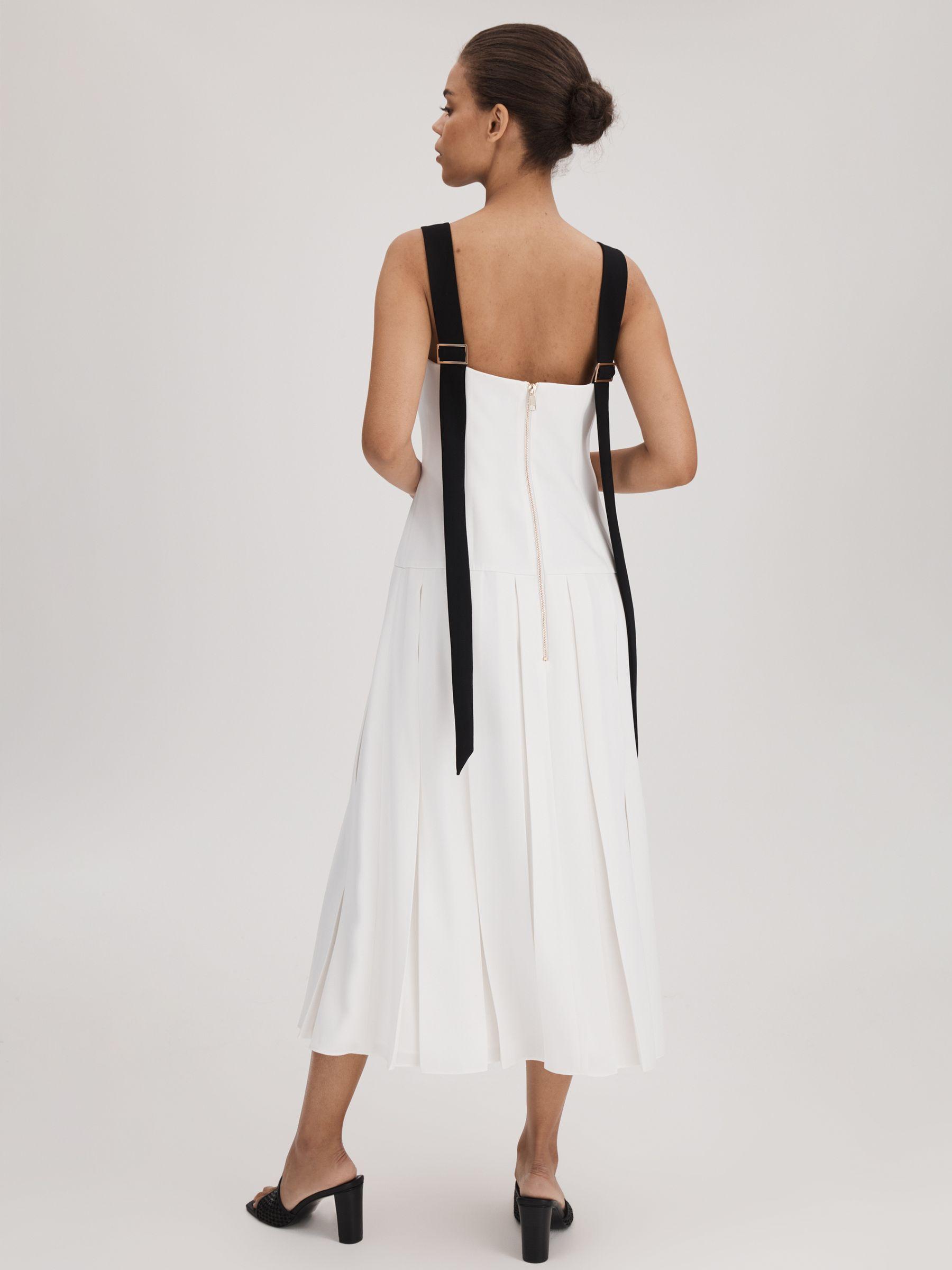 Florere Pleated Strappy Midi Dress in Off White Product Image