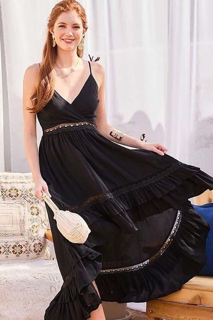 Back Smocking Trim Hi-Lo Tier Maxi Dress Product Image