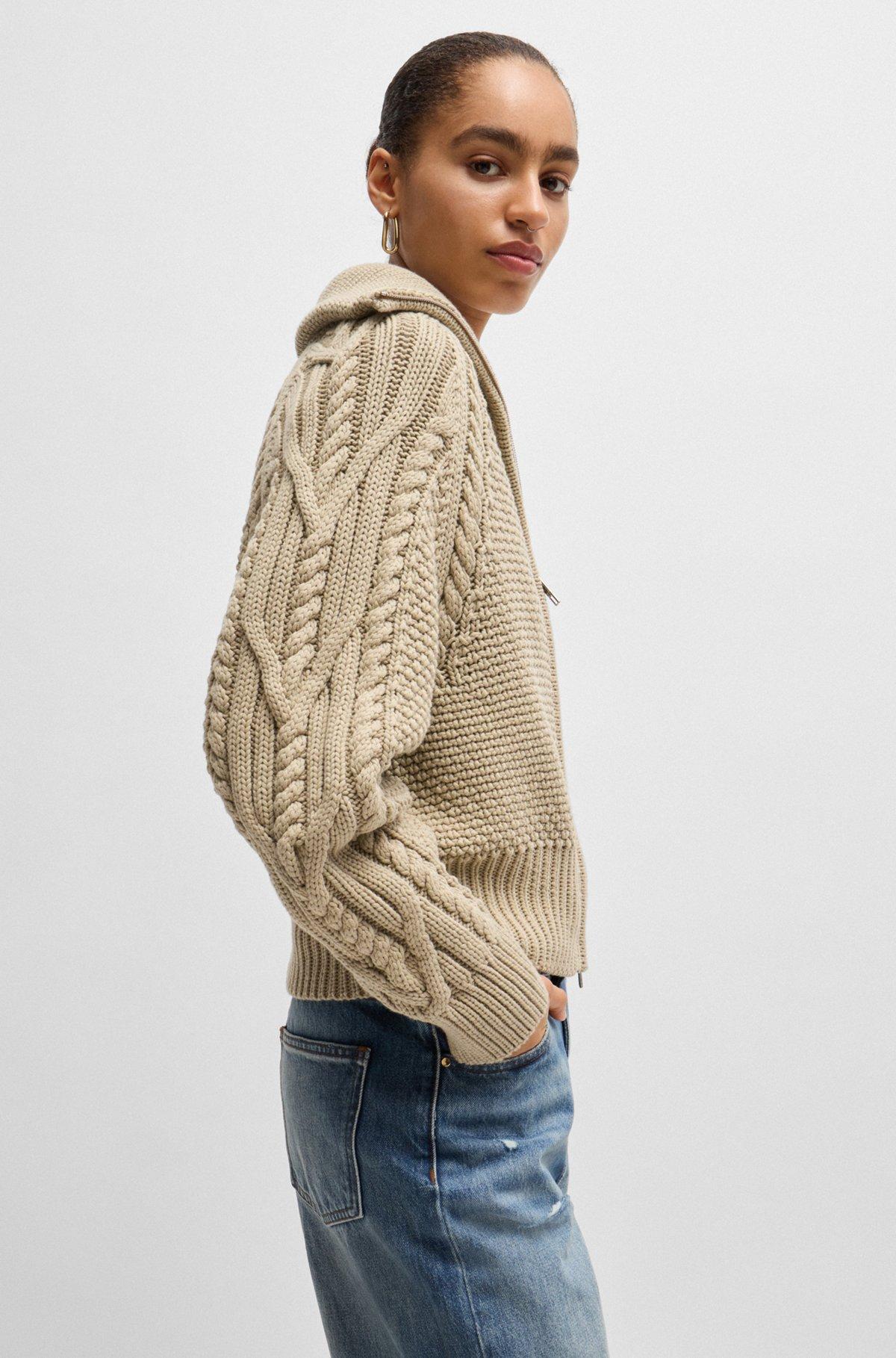 BOSS - Structured cardigan in mercerized cotton and wool - Light Beige Product Image