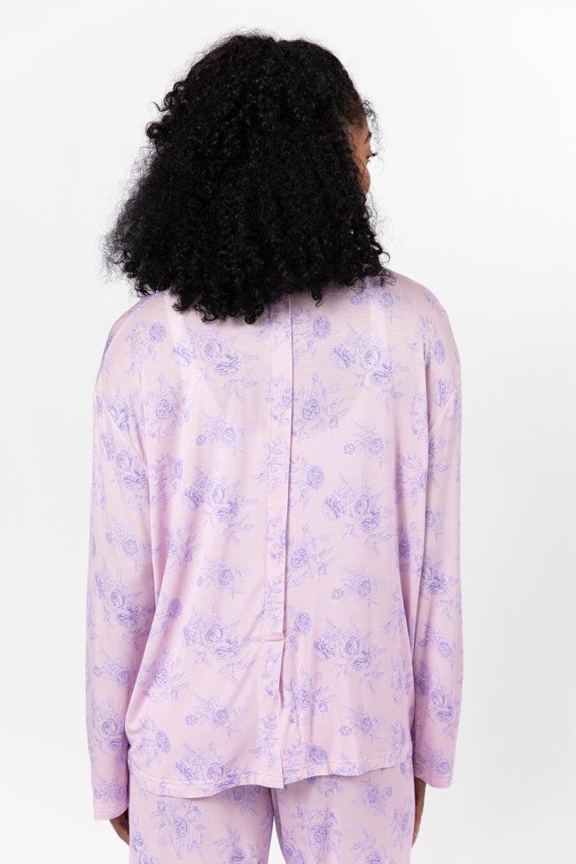 Sweet Dreams In Purple Floral Fantasy Long Sleeve Pajama Top FINAL SALE Product Image