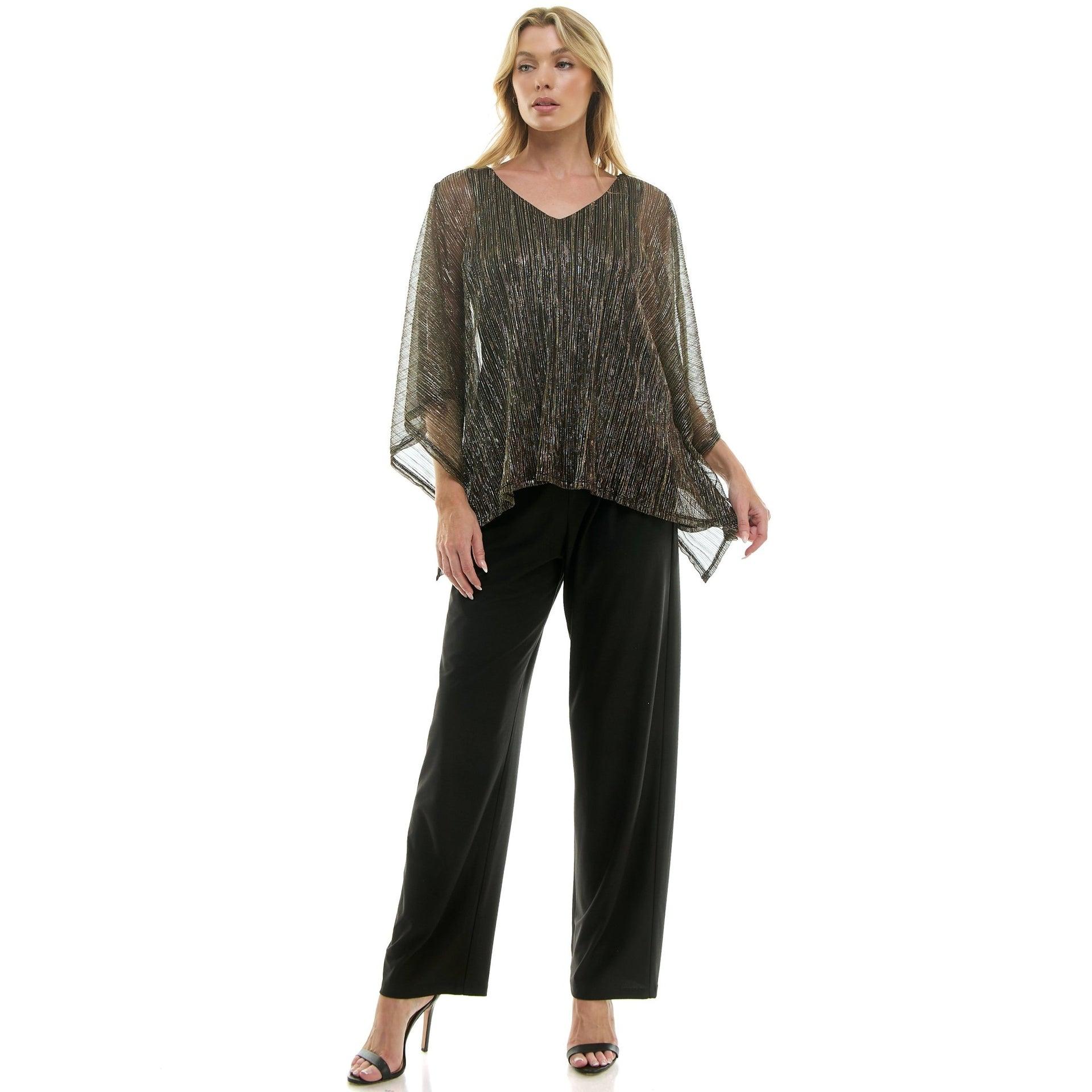 Novelty Trim Cold Shoulder Poncho Pant Set Product Image
